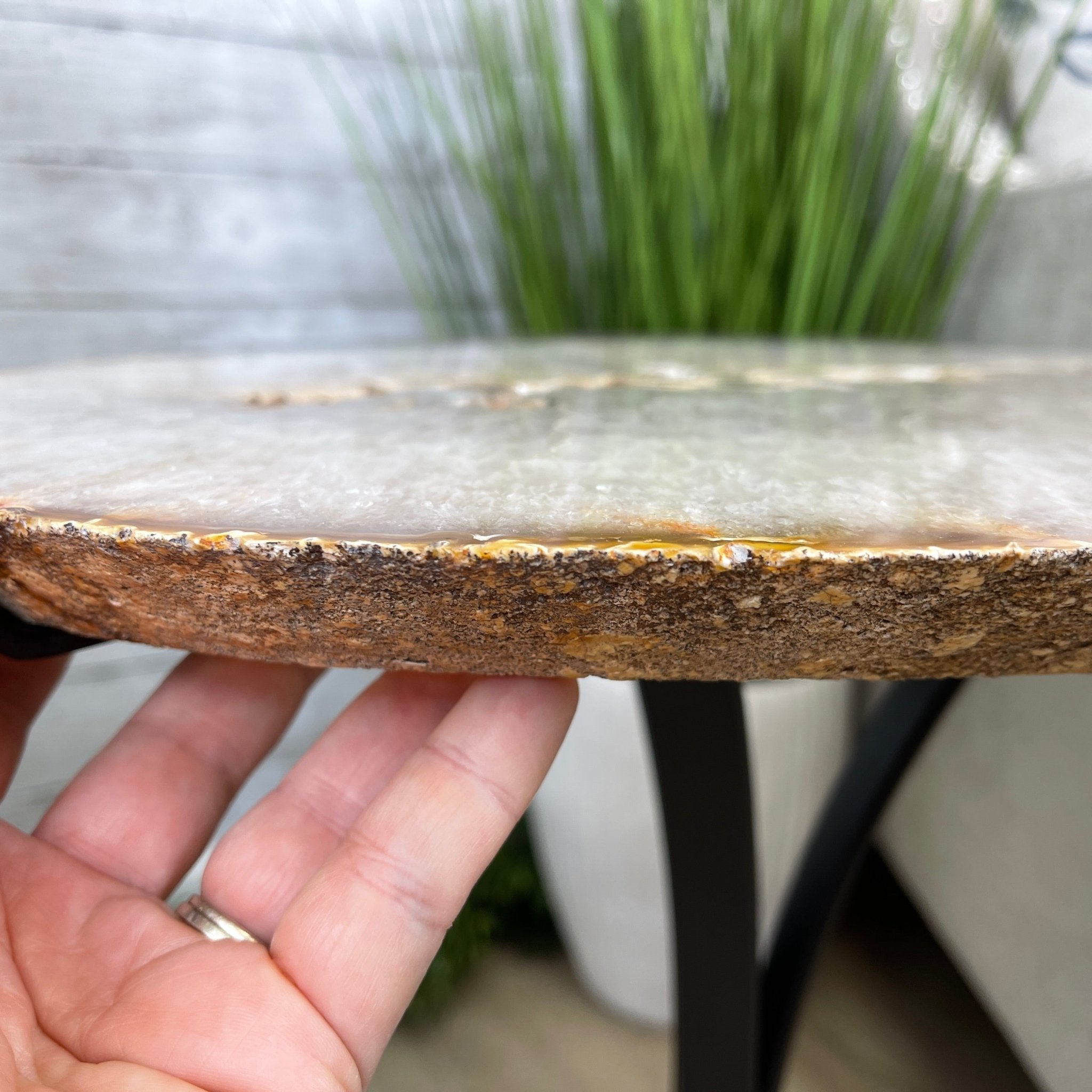 Natural Brazilian Agate Side Table, single slice on a black metal base, 22" tall #1306-0032 by Brazil Gems - Brazil GemsBrazil GemsNatural Brazilian Agate Side Table, single slice on a black metal base, 22" tall #1306-0032 by Brazil GemsTables: Side1306-0032