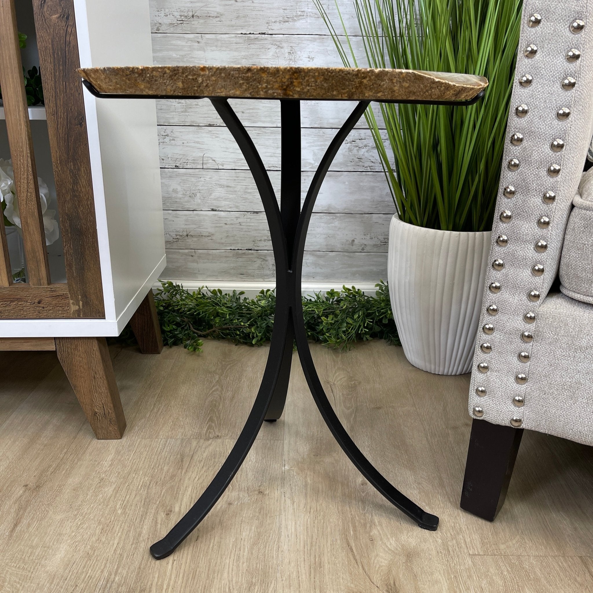 Natural Brazilian Agate Side Table, single slice on a black metal base, 22" tall #1306-0032 by Brazil Gems - Brazil GemsBrazil GemsNatural Brazilian Agate Side Table, single slice on a black metal base, 22" tall #1306-0032 by Brazil GemsTables: Side1306-0032