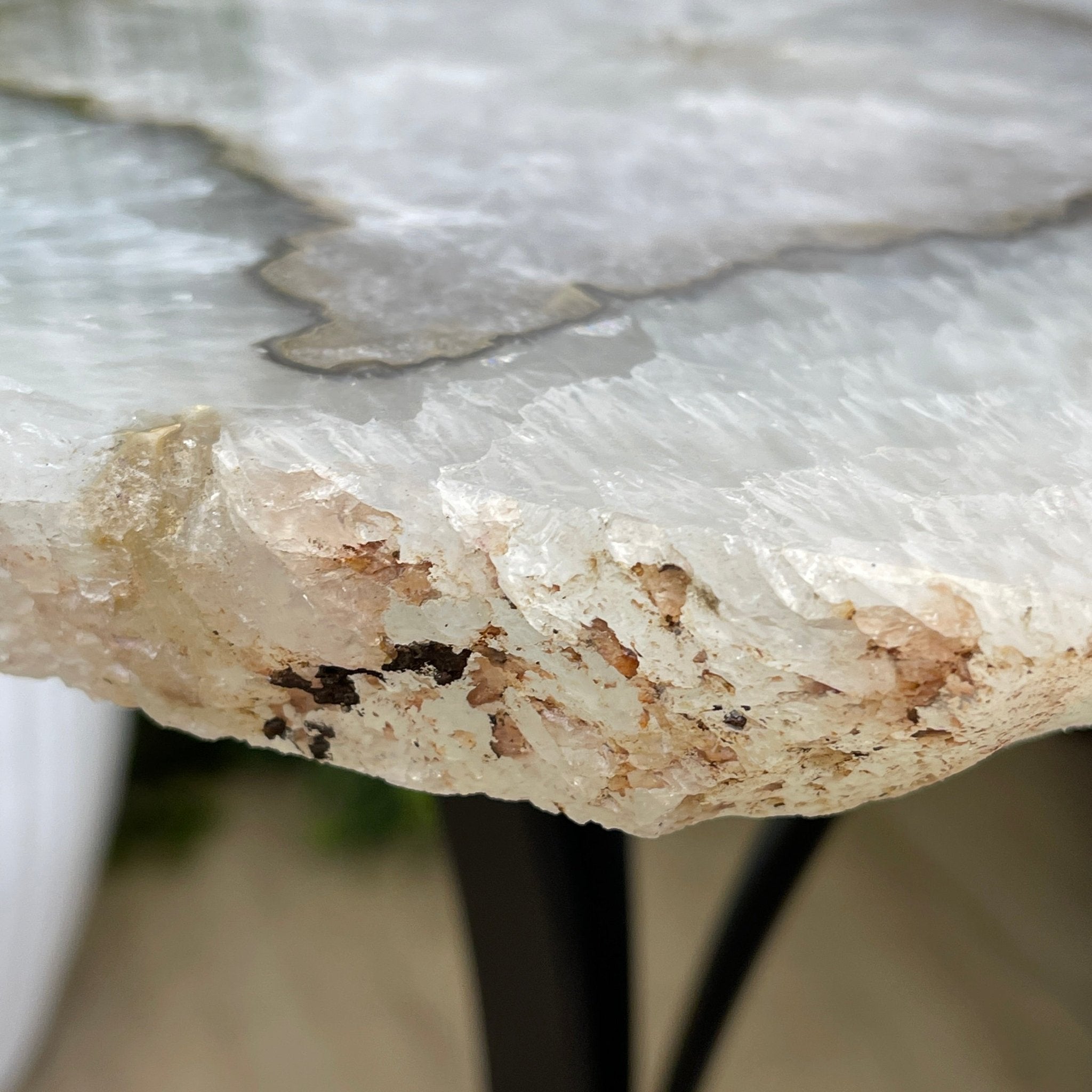 Natural Brazilian Agate Side Table, single slice on a black metal base, 22.25" tall #1305-0129 by Brazil Gems - Brazil GemsBrazil GemsNatural Brazilian Agate Side Table, single slice on a black metal base, 22.25" tall #1305-0129 by Brazil GemsTables: Side1305-0129