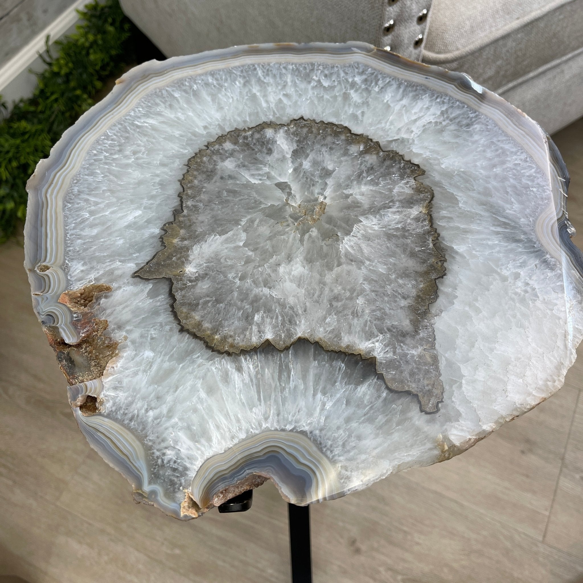 Natural Brazilian Agate Side Table, single slice on a black metal base, 22.25" tall #1305-0129 by Brazil Gems - Brazil GemsBrazil GemsNatural Brazilian Agate Side Table, single slice on a black metal base, 22.25" tall #1305-0129 by Brazil GemsTables: Side1305-0129