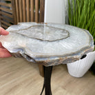 Natural Brazilian Agate Side Table, single slice on a black metal base, 22.25" tall #1305-0129 by Brazil Gems - Brazil GemsBrazil GemsNatural Brazilian Agate Side Table, single slice on a black metal base, 22.25" tall #1305-0129 by Brazil GemsTables: Side1305-0129