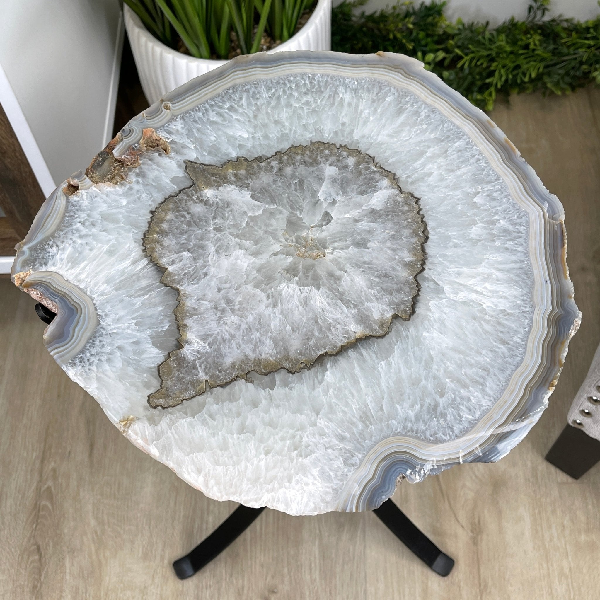 Natural Brazilian Agate Side Table, single slice on a black metal base, 22.25" tall #1305-0129 by Brazil Gems - Brazil GemsBrazil GemsNatural Brazilian Agate Side Table, single slice on a black metal base, 22.25" tall #1305-0129 by Brazil GemsTables: Side1305-0129