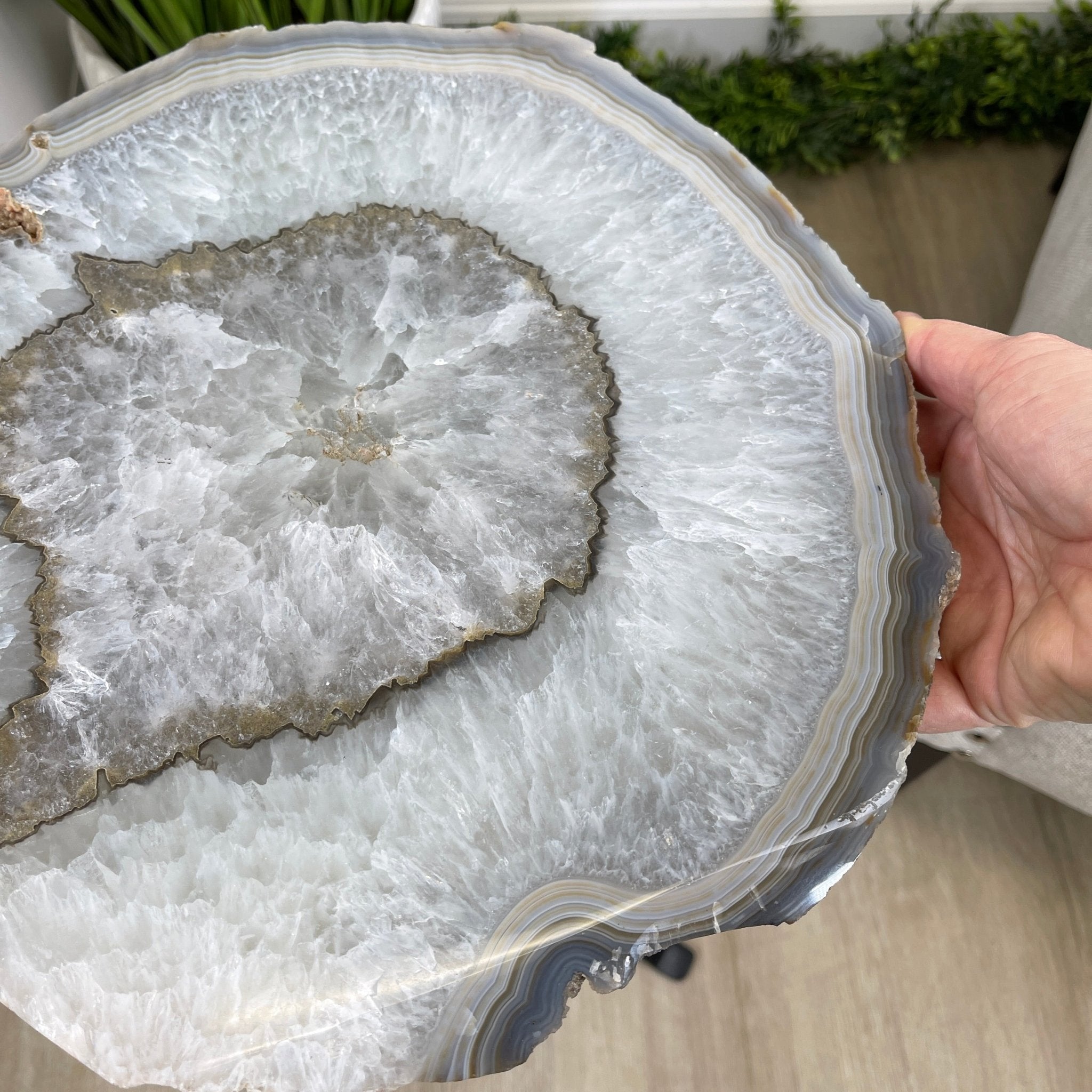 Natural Brazilian Agate Side Table, single slice on a black metal base, 22.25" tall #1305-0129 by Brazil Gems - Brazil GemsBrazil GemsNatural Brazilian Agate Side Table, single slice on a black metal base, 22.25" tall #1305-0129 by Brazil GemsTables: Side1305-0129