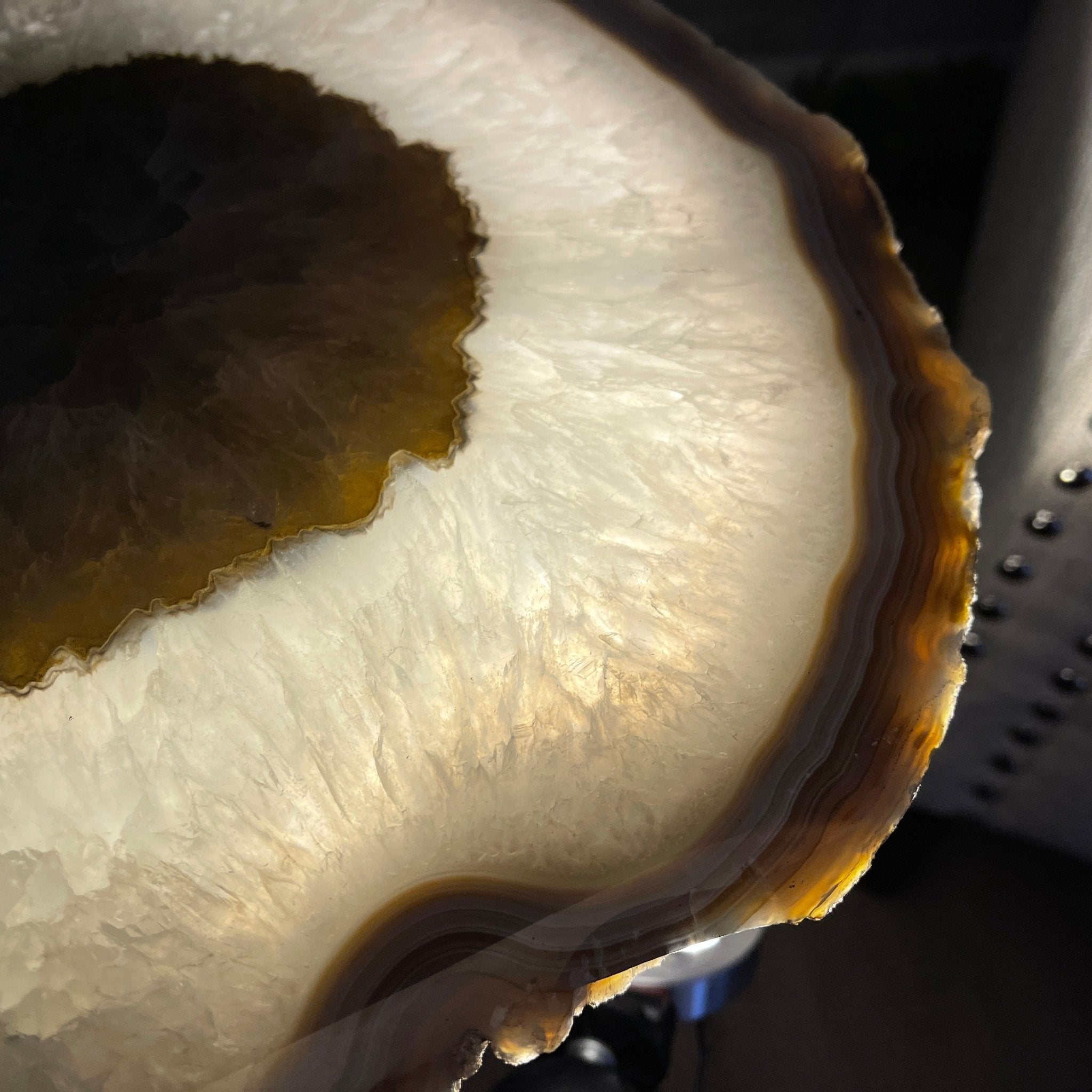 Natural Brazilian Agate Side Table, single slice on a black metal base, 22.25" tall #1305-0129 by Brazil Gems - Brazil GemsBrazil GemsNatural Brazilian Agate Side Table, single slice on a black metal base, 22.25" tall #1305-0129 by Brazil GemsTables: Side1305-0129