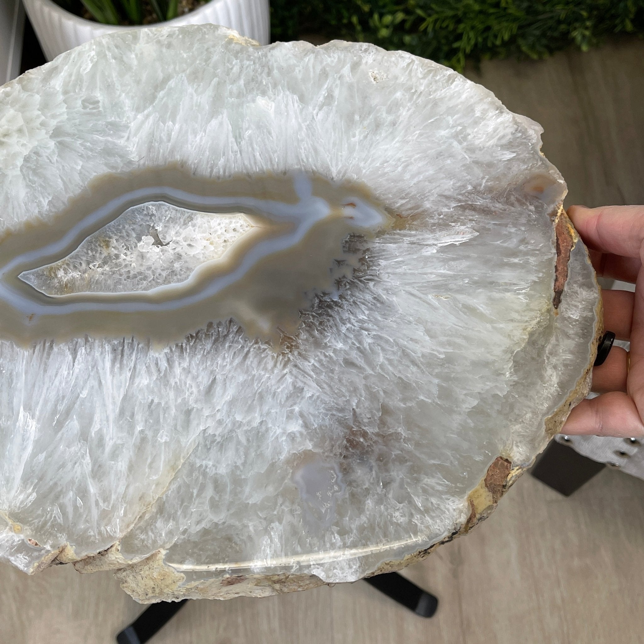 Natural Brazilian Agate Side Table, single slice on a black metal base, 22.25" tall #1305-0130 by Brazil Gems - Brazil GemsBrazil GemsNatural Brazilian Agate Side Table, single slice on a black metal base, 22.25" tall #1305-0130 by Brazil GemsTables: Side1305-0130