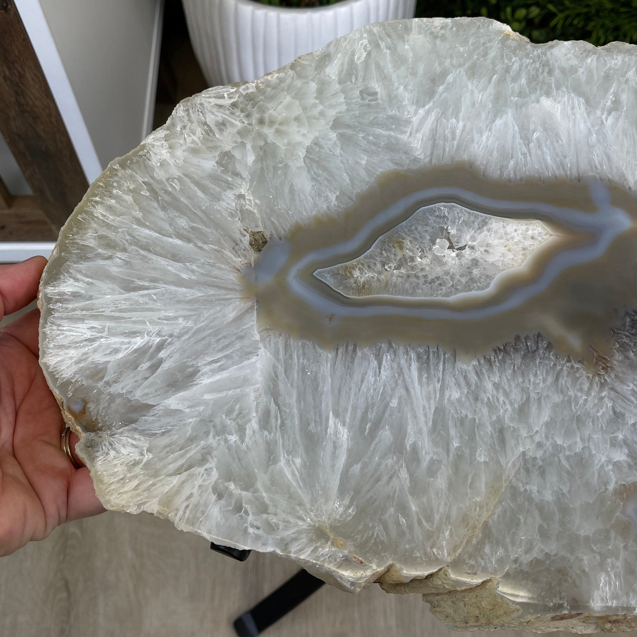 Natural Brazilian Agate Side Table, single slice on a black metal base, 22.25" tall #1305-0130 by Brazil Gems - Brazil GemsBrazil GemsNatural Brazilian Agate Side Table, single slice on a black metal base, 22.25" tall #1305-0130 by Brazil GemsTables: Side1305-0130
