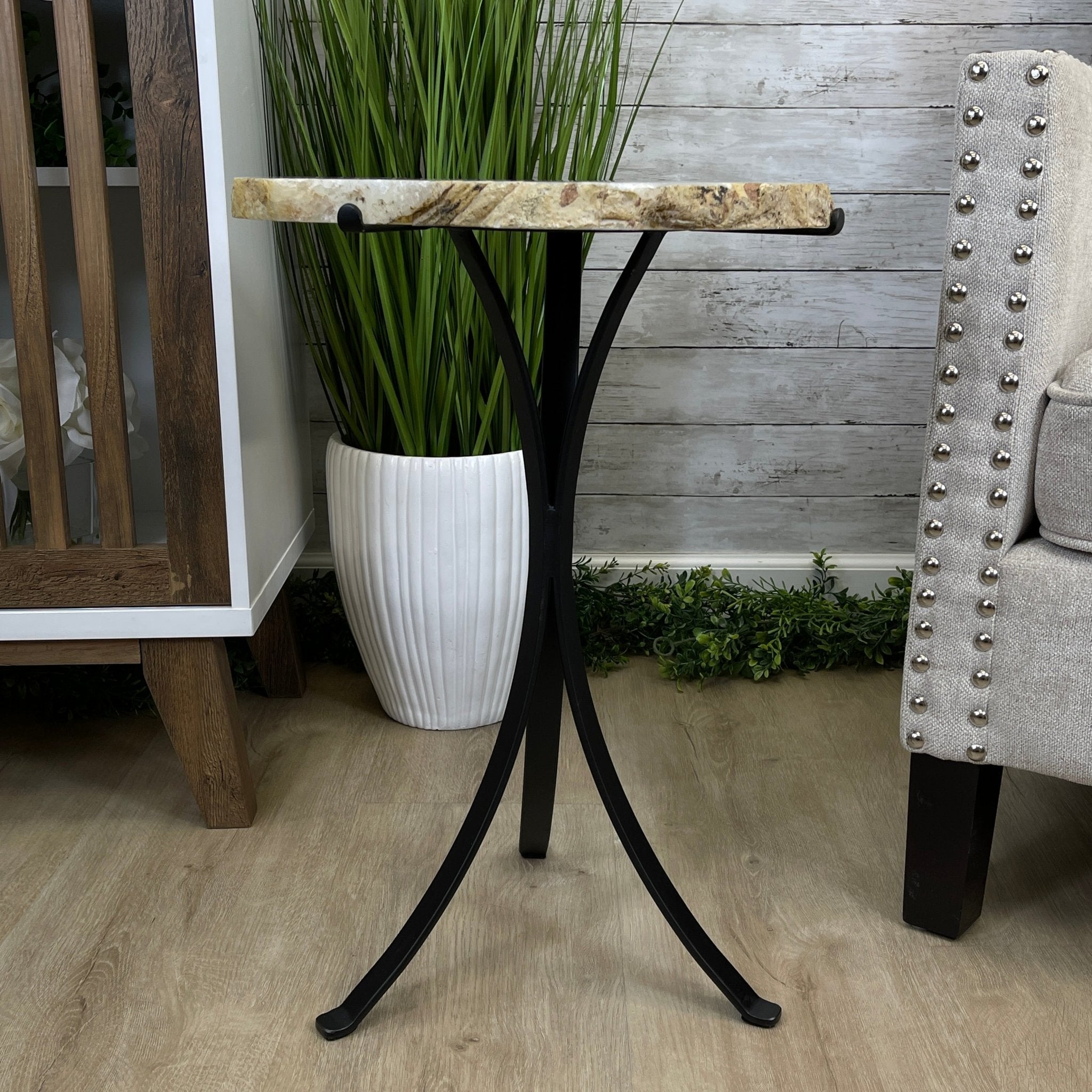 Natural Brazilian Agate Side Table, single slice on a black metal base, 22.25" tall #1305-0130 by Brazil Gems - Brazil GemsBrazil GemsNatural Brazilian Agate Side Table, single slice on a black metal base, 22.25" tall #1305-0130 by Brazil GemsTables: Side1305-0130