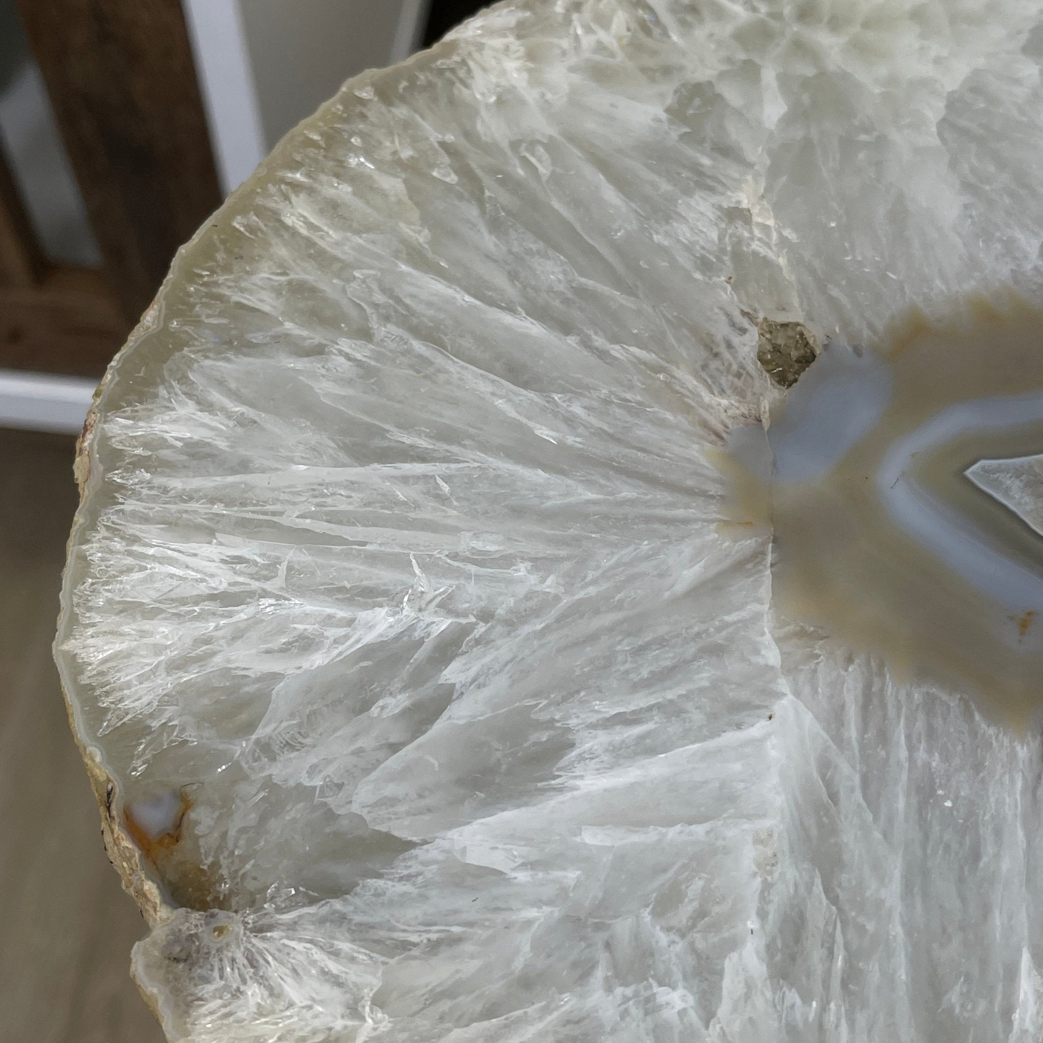 Natural Brazilian Agate Side Table, single slice on a black metal base, 22.25" tall #1305-0130 by Brazil Gems - Brazil GemsBrazil GemsNatural Brazilian Agate Side Table, single slice on a black metal base, 22.25" tall #1305-0130 by Brazil GemsTables: Side1305-0130