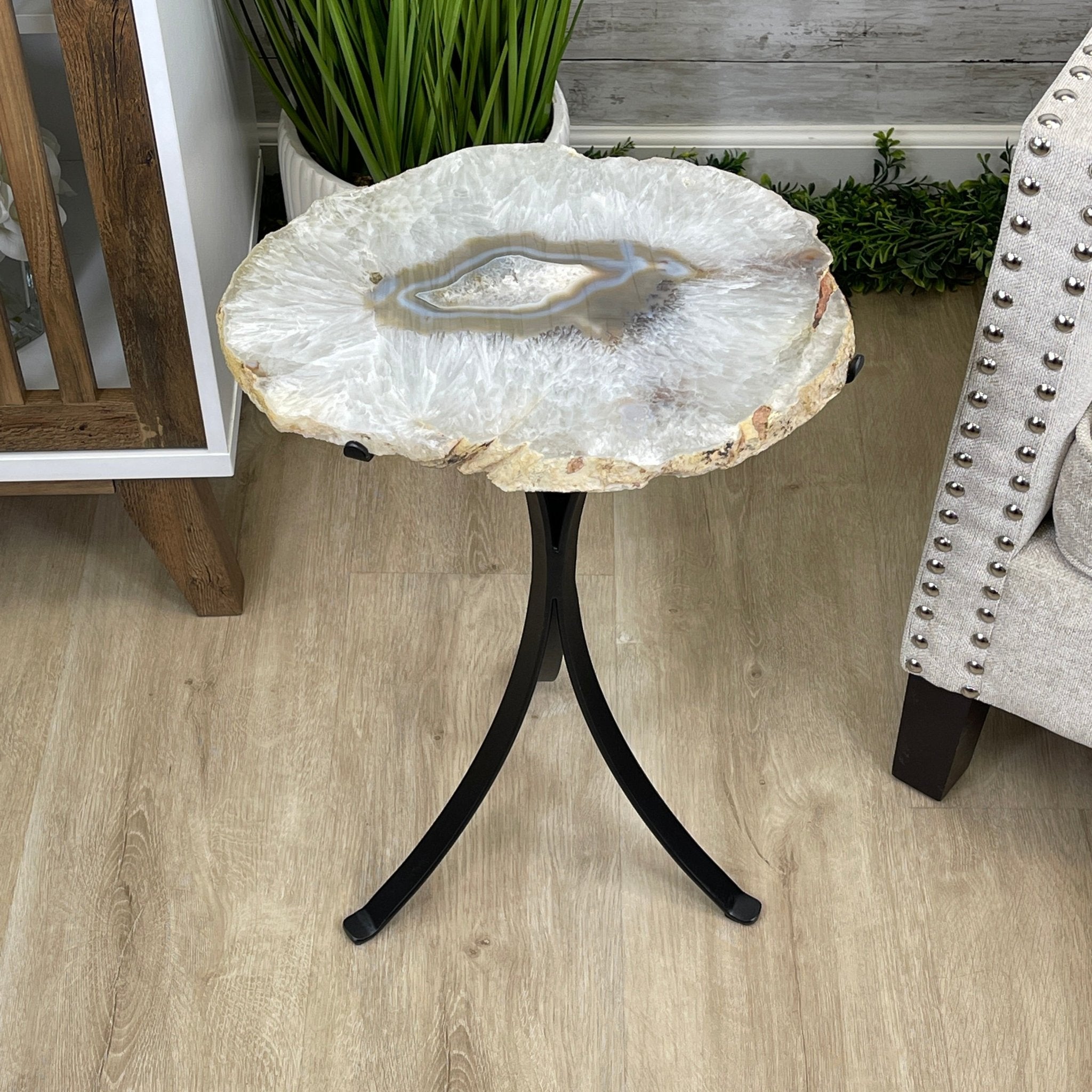 Natural Brazilian Agate Side Table, single slice on a black metal base, 22.25" tall #1305-0130 by Brazil Gems - Brazil GemsBrazil GemsNatural Brazilian Agate Side Table, single slice on a black metal base, 22.25" tall #1305-0130 by Brazil GemsTables: Side1305-0130