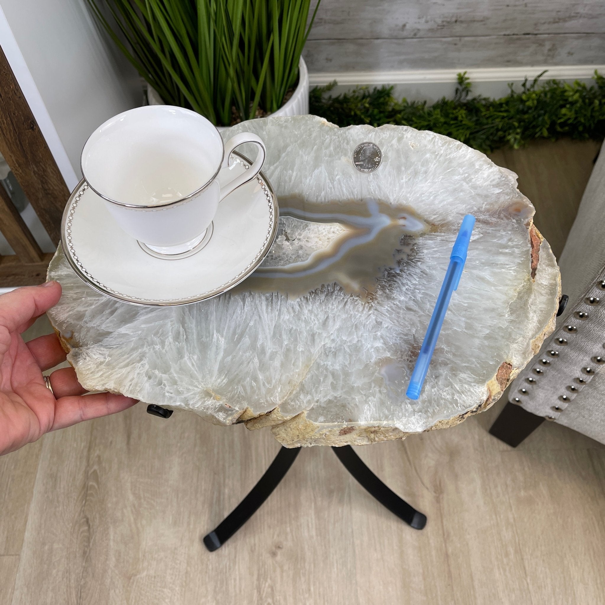 Natural Brazilian Agate Side Table, single slice on a black metal base, 22.25" tall #1305-0130 by Brazil Gems - Brazil GemsBrazil GemsNatural Brazilian Agate Side Table, single slice on a black metal base, 22.25" tall #1305-0130 by Brazil GemsTables: Side1305-0130