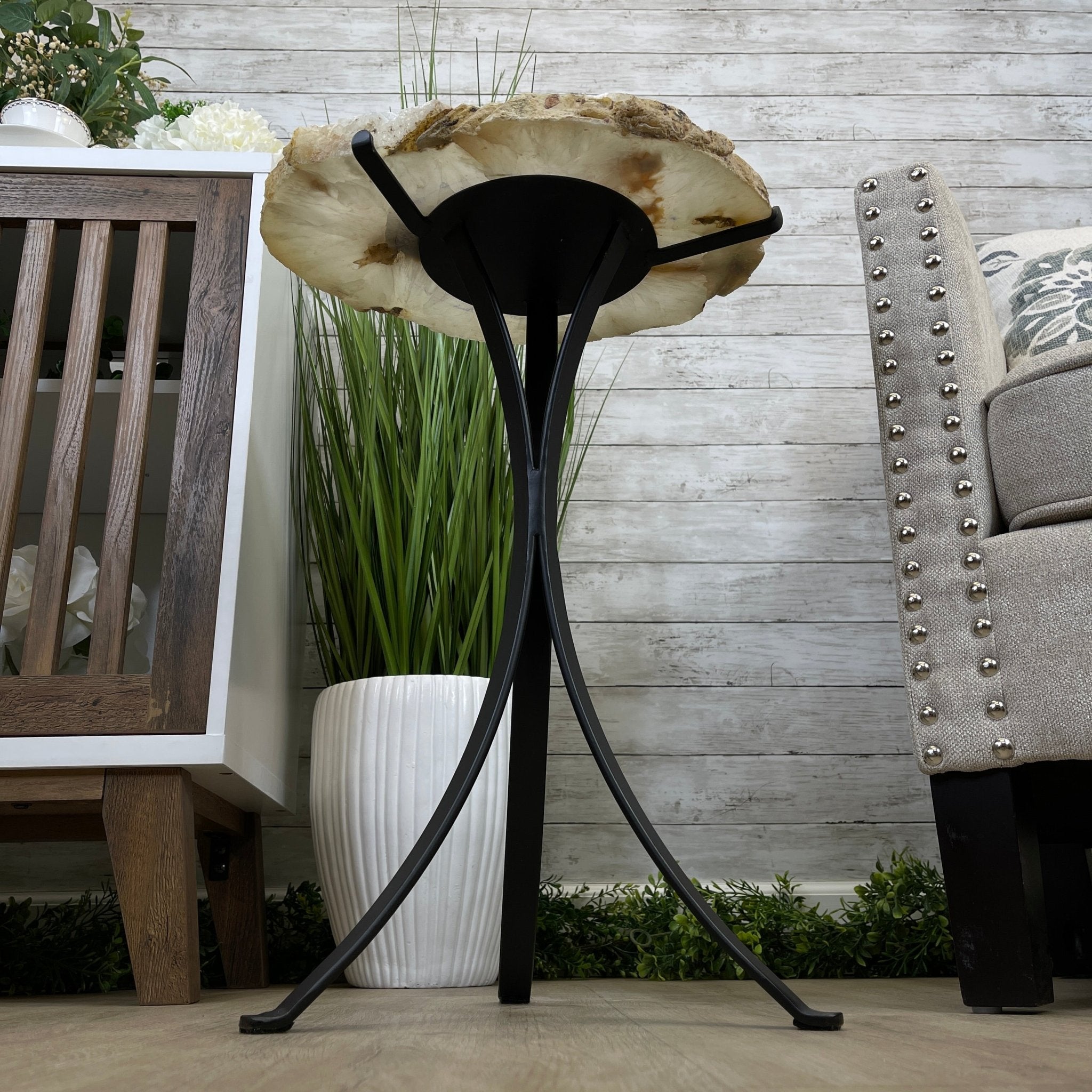 Natural Brazilian Agate Side Table, single slice on a black metal base, 22.25" tall #1305-0130 by Brazil Gems - Brazil GemsBrazil GemsNatural Brazilian Agate Side Table, single slice on a black metal base, 22.25" tall #1305-0130 by Brazil GemsTables: Side1305-0130