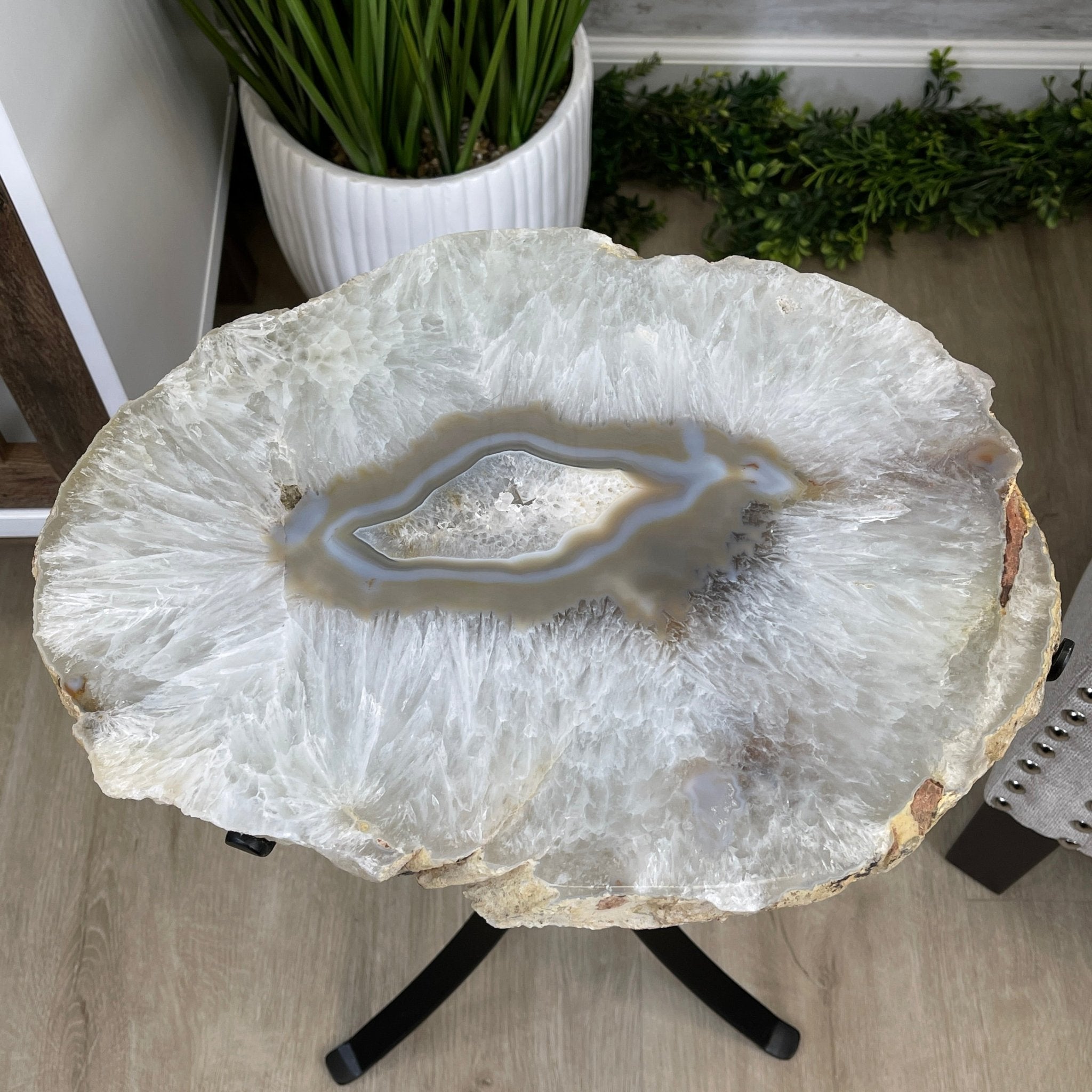 Natural Brazilian Agate Side Table, single slice on a black metal base, 22.25" tall #1305-0130 by Brazil Gems - Brazil GemsBrazil GemsNatural Brazilian Agate Side Table, single slice on a black metal base, 22.25" tall #1305-0130 by Brazil GemsTables: Side1305-0130
