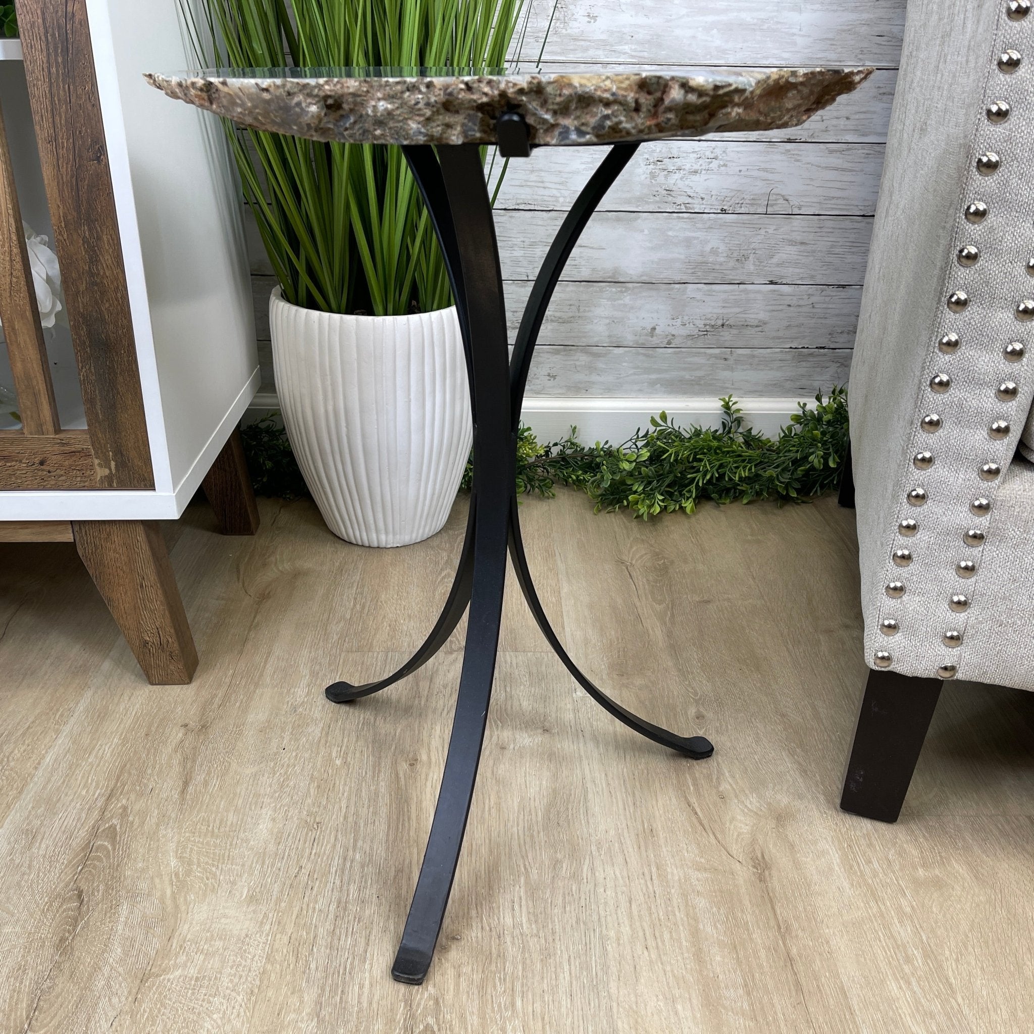 Natural Brazilian Agate Side Table, single slice on a black metal base, 22.25" tall #1305-0147 by Brazil Gems - Brazil GemsBrazil GemsNatural Brazilian Agate Side Table, single slice on a black metal base, 22.25" tall #1305-0147 by Brazil GemsTables: Side1305-0147