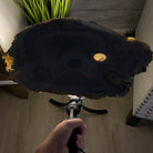 Natural Brazilian Agate Side Table, single slice on a black metal base, 22.25" tall #1305-0147 by Brazil Gems - Brazil GemsBrazil GemsNatural Brazilian Agate Side Table, single slice on a black metal base, 22.25" tall #1305-0147 by Brazil GemsTables: Side1305-0147
