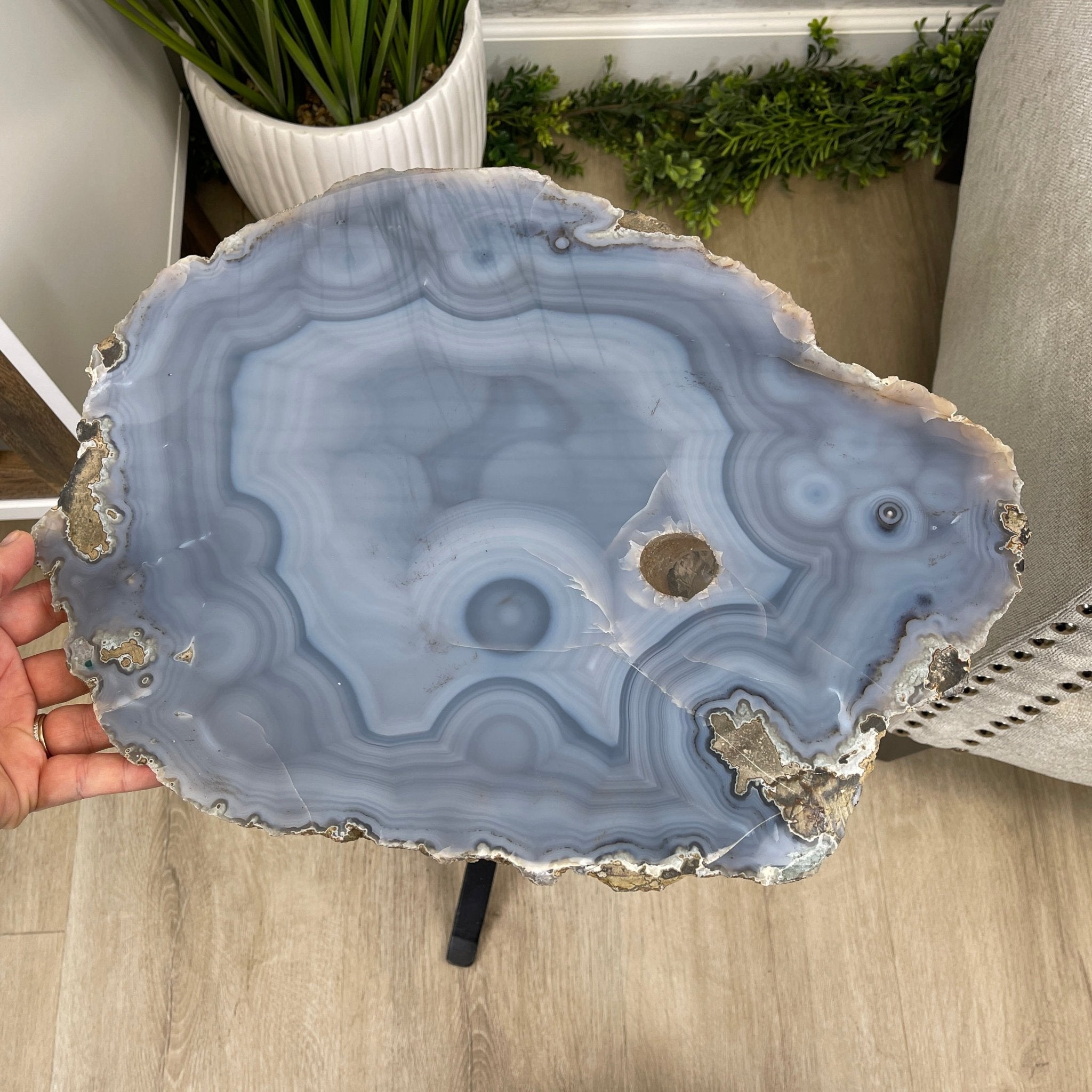 Natural Brazilian Agate Side Table, single slice on a black metal base, 22.25" tall #1305-0147 by Brazil Gems - Brazil GemsBrazil GemsNatural Brazilian Agate Side Table, single slice on a black metal base, 22.25" tall #1305-0147 by Brazil GemsTables: Side1305-0147