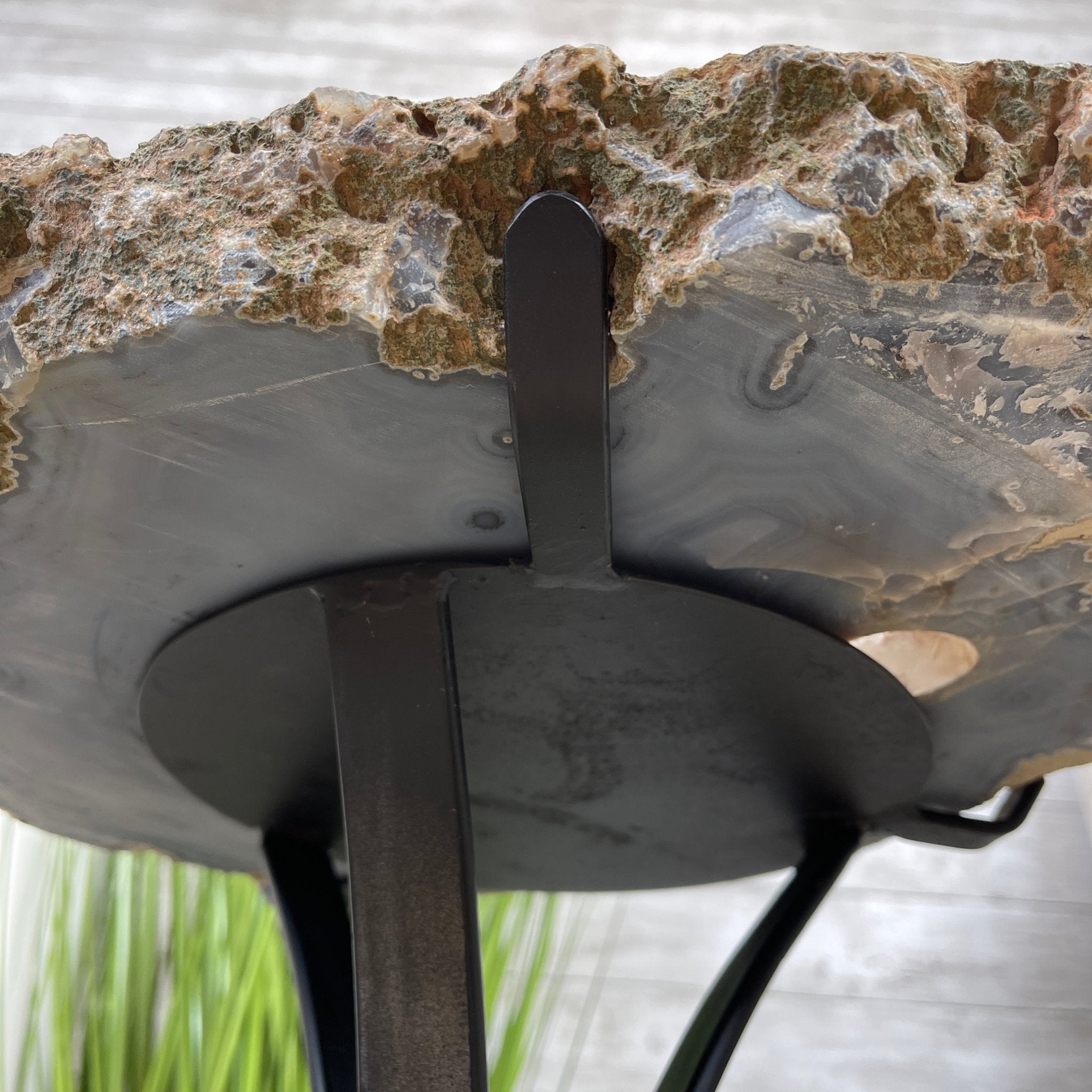 Natural Brazilian Agate Side Table, single slice on a black metal base, 22.25" tall #1305-0147 by Brazil Gems - Brazil GemsBrazil GemsNatural Brazilian Agate Side Table, single slice on a black metal base, 22.25" tall #1305-0147 by Brazil GemsTables: Side1305-0147
