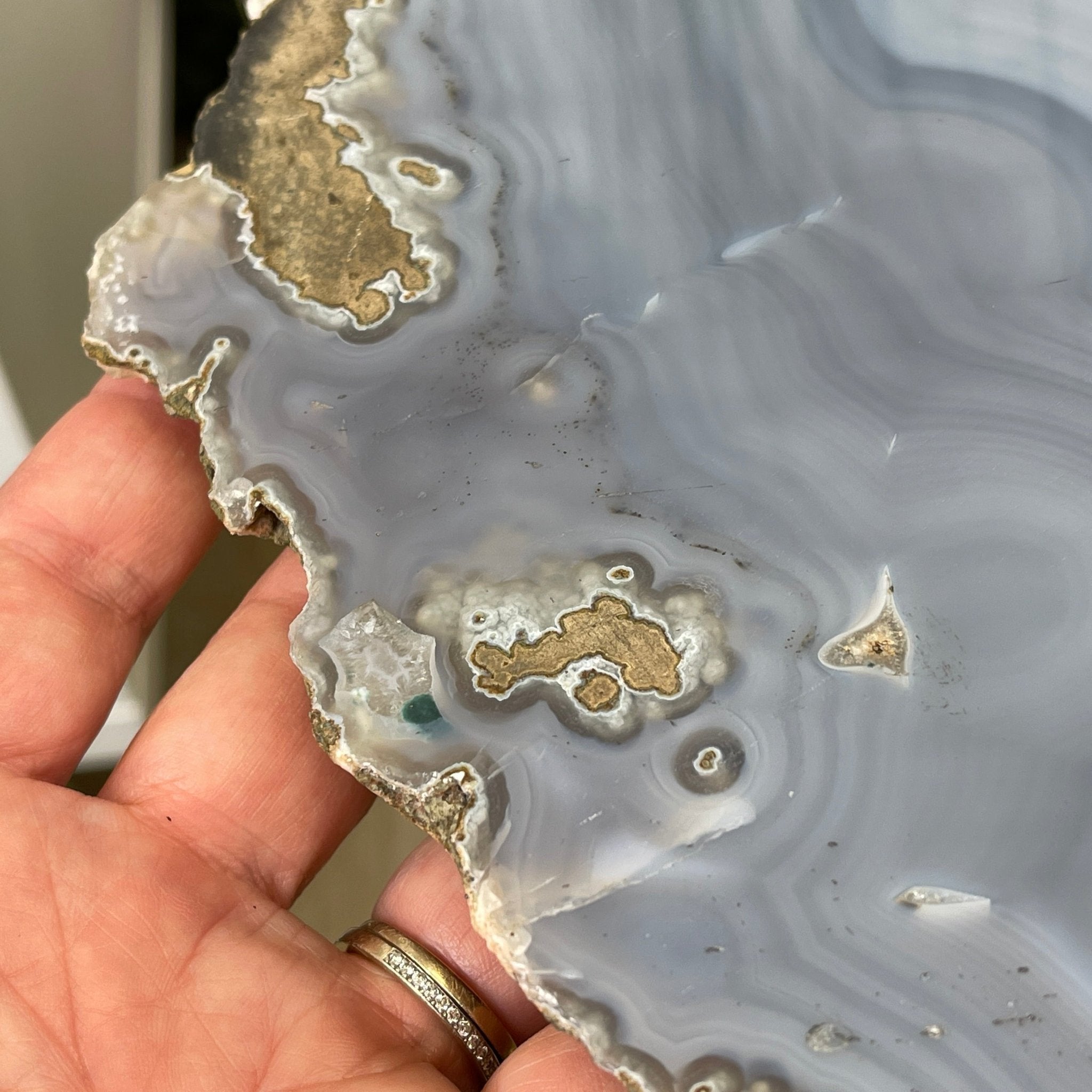 Natural Brazilian Agate Side Table, single slice on a black metal base, 22.25" tall #1305-0147 by Brazil Gems - Brazil GemsBrazil GemsNatural Brazilian Agate Side Table, single slice on a black metal base, 22.25" tall #1305-0147 by Brazil GemsTables: Side1305-0147