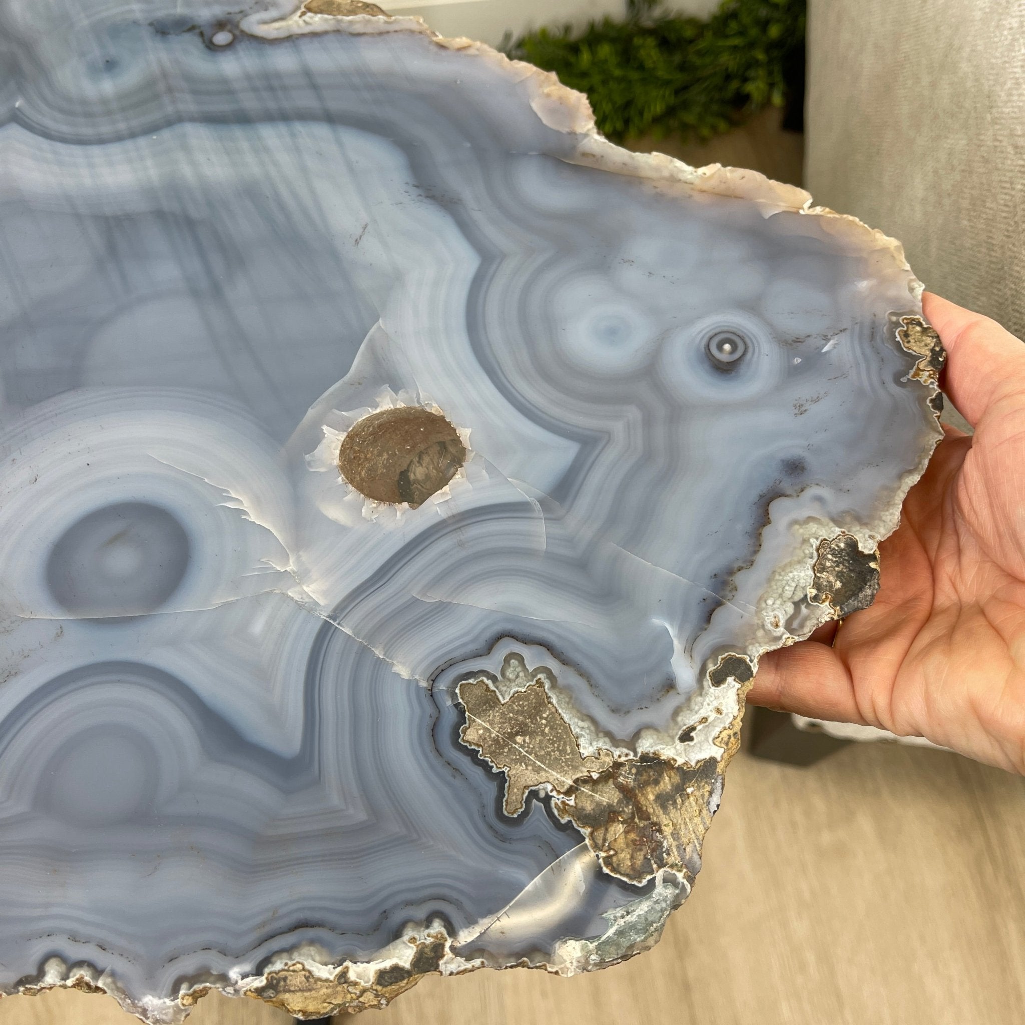 Natural Brazilian Agate Side Table, single slice on a black metal base, 22.25" tall #1305-0147 by Brazil Gems - Brazil GemsBrazil GemsNatural Brazilian Agate Side Table, single slice on a black metal base, 22.25" tall #1305-0147 by Brazil GemsTables: Side1305-0147