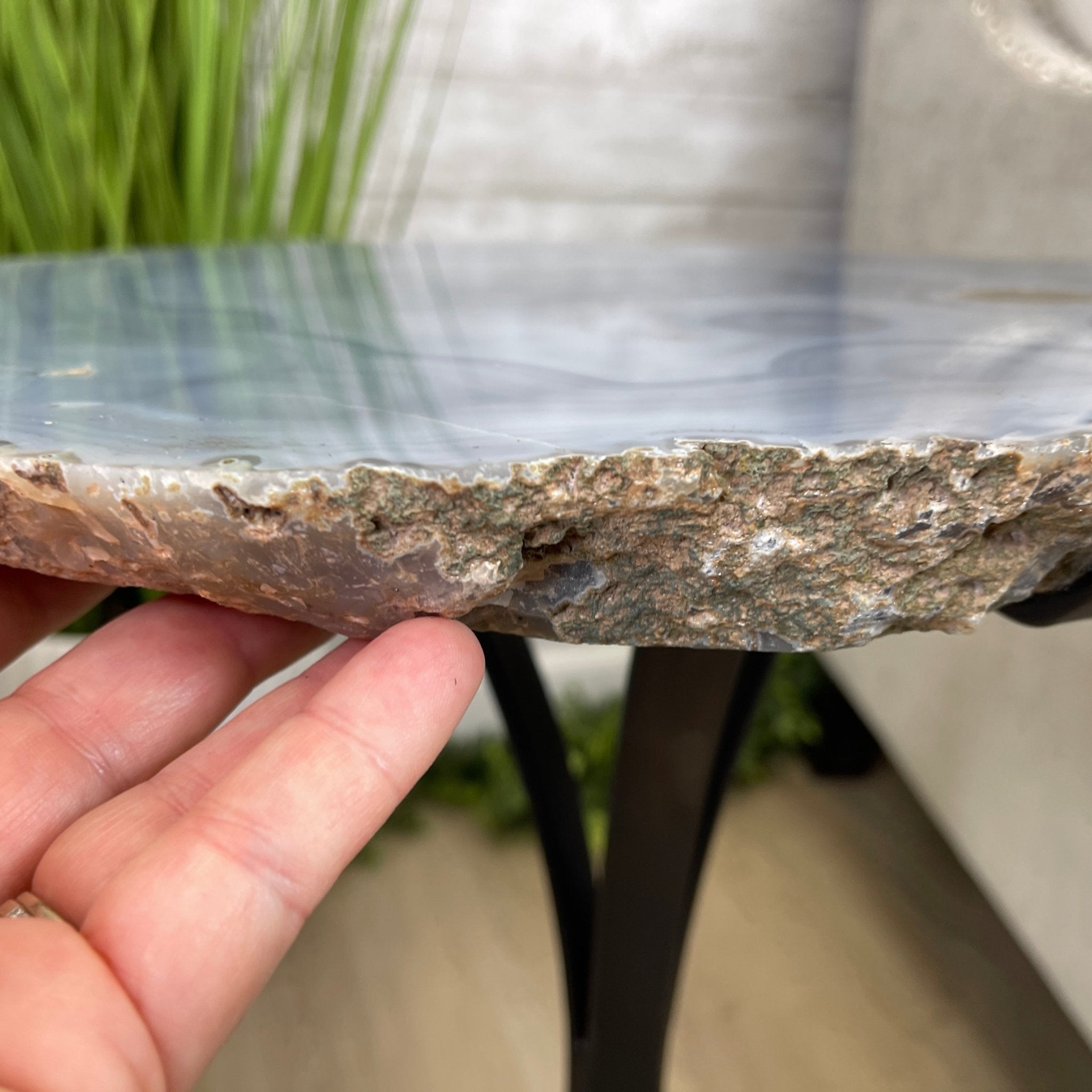 Natural Brazilian Agate Side Table, single slice on a black metal base, 22.25" tall #1305-0147 by Brazil Gems - Brazil GemsBrazil GemsNatural Brazilian Agate Side Table, single slice on a black metal base, 22.25" tall #1305-0147 by Brazil GemsTables: Side1305-0147