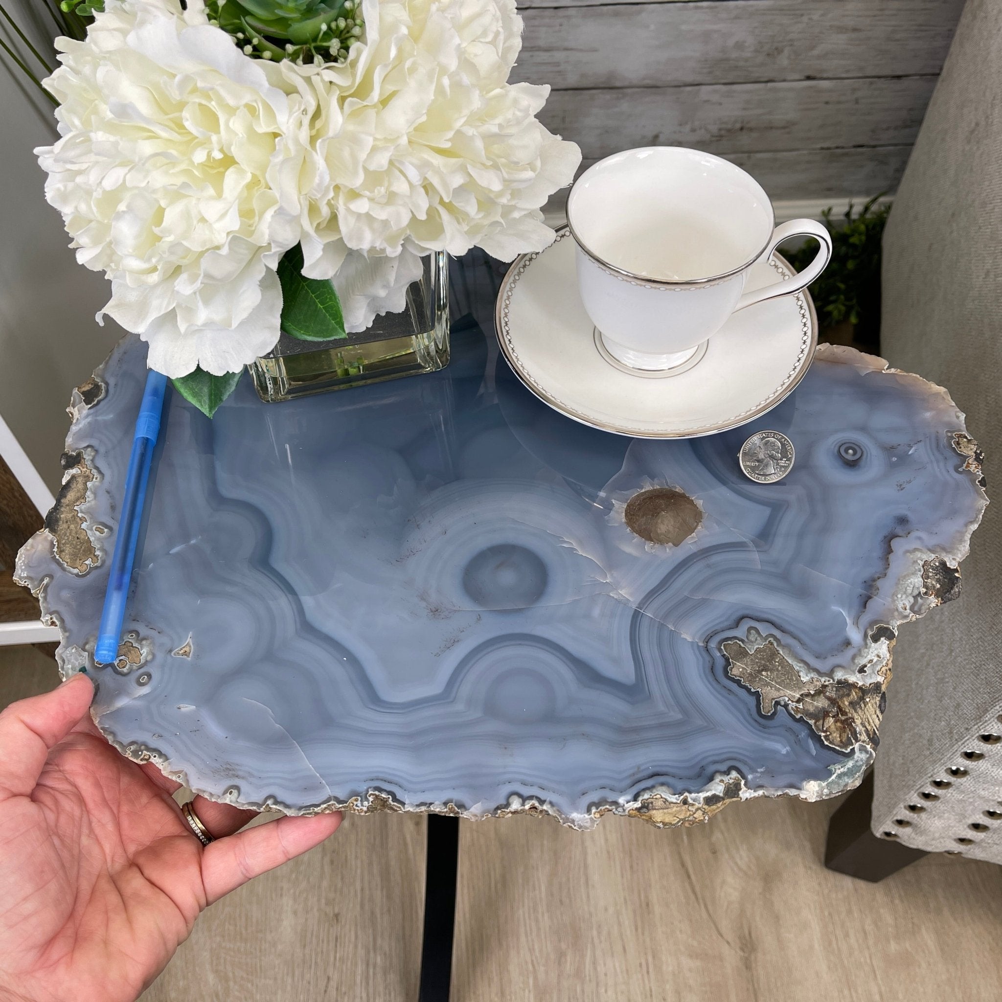 Natural Brazilian Agate Side Table, single slice on a black metal base, 22.25" tall #1305-0147 by Brazil Gems - Brazil GemsBrazil GemsNatural Brazilian Agate Side Table, single slice on a black metal base, 22.25" tall #1305-0147 by Brazil GemsTables: Side1305-0147