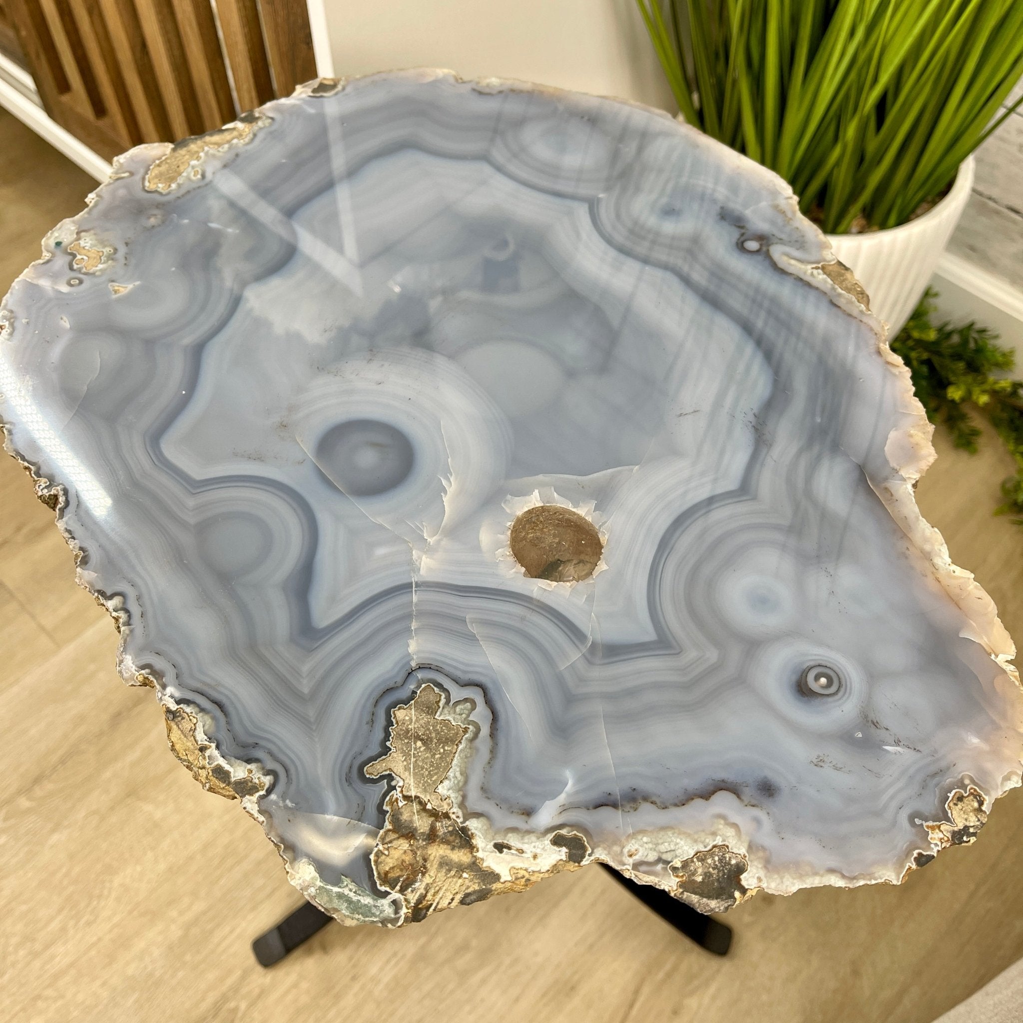 Natural Brazilian Agate Side Table, single slice on a black metal base, 22.25" tall #1305-0147 by Brazil Gems - Brazil GemsBrazil GemsNatural Brazilian Agate Side Table, single slice on a black metal base, 22.25" tall #1305-0147 by Brazil GemsTables: Side1305-0147