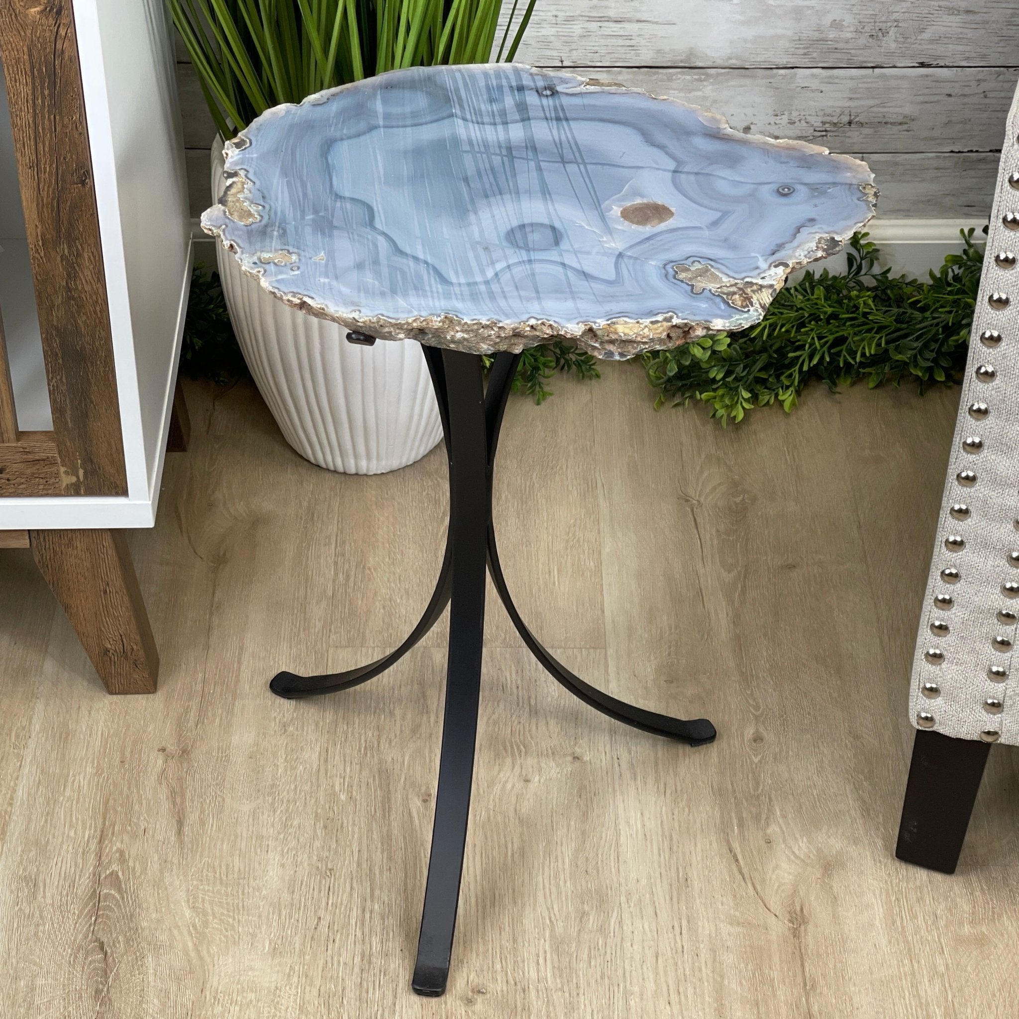 Natural Brazilian Agate Side Table, single slice on a black metal base, 22.25" tall #1305-0147 by Brazil Gems - Brazil GemsBrazil GemsNatural Brazilian Agate Side Table, single slice on a black metal base, 22.25" tall #1305-0147 by Brazil GemsTables: Side1305-0147
