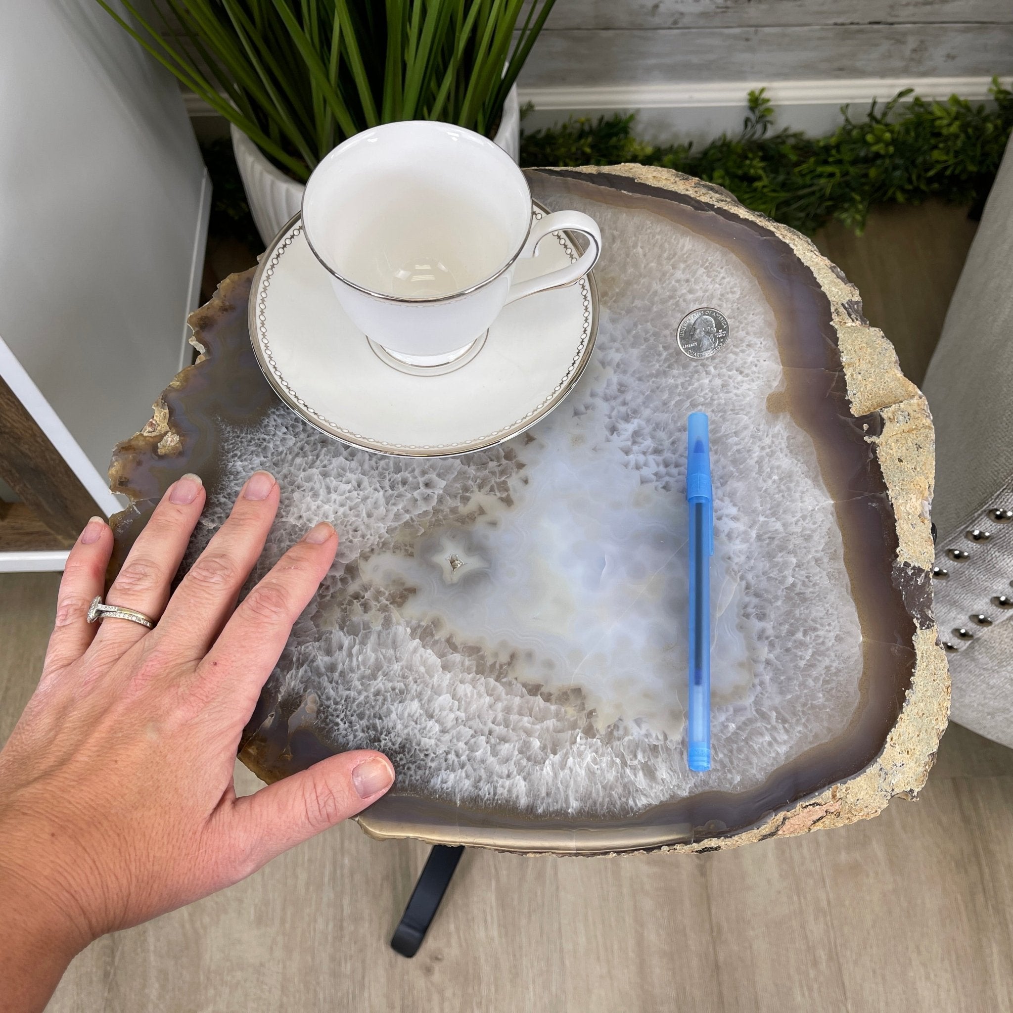 Natural Brazilian Agate Side Table, single slice on a black metal base, 22.5" tall #1305-0138 by Brazil Gems - Brazil GemsBrazil GemsNatural Brazilian Agate Side Table, single slice on a black metal base, 22.5" tall #1305-0138 by Brazil GemsTables: Side1305-0138