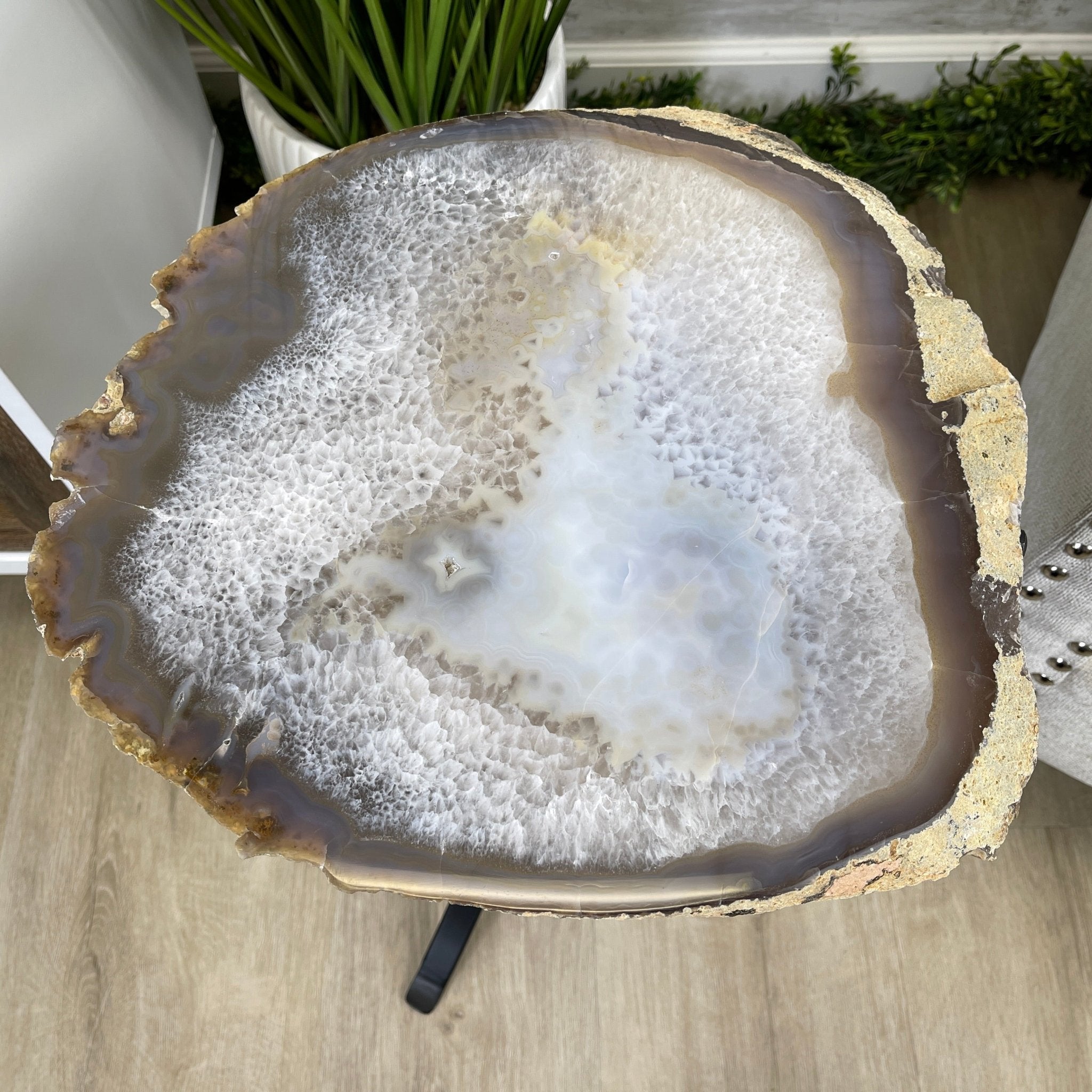 Natural Brazilian Agate Side Table, single slice on a black metal base, 22.5" tall #1305-0138 by Brazil Gems - Brazil GemsBrazil GemsNatural Brazilian Agate Side Table, single slice on a black metal base, 22.5" tall #1305-0138 by Brazil GemsTables: Side1305-0138