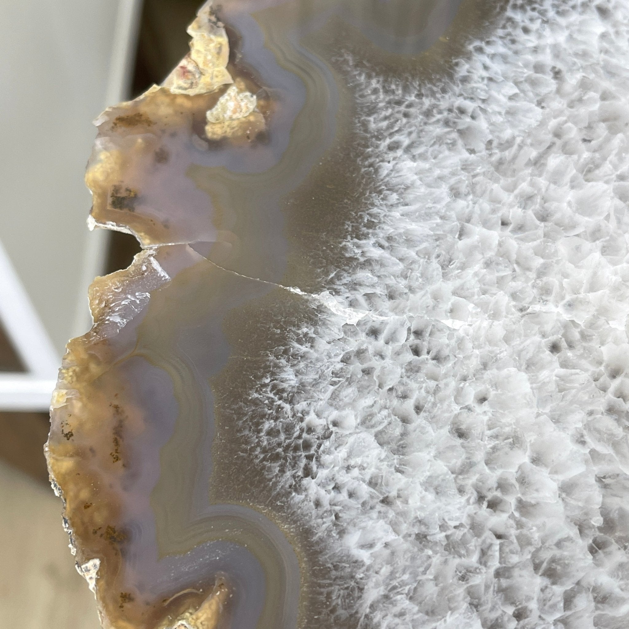 Natural Brazilian Agate Side Table, single slice on a black metal base, 22.5" tall #1305-0138 by Brazil Gems - Brazil GemsBrazil GemsNatural Brazilian Agate Side Table, single slice on a black metal base, 22.5" tall #1305-0138 by Brazil GemsTables: Side1305-0138