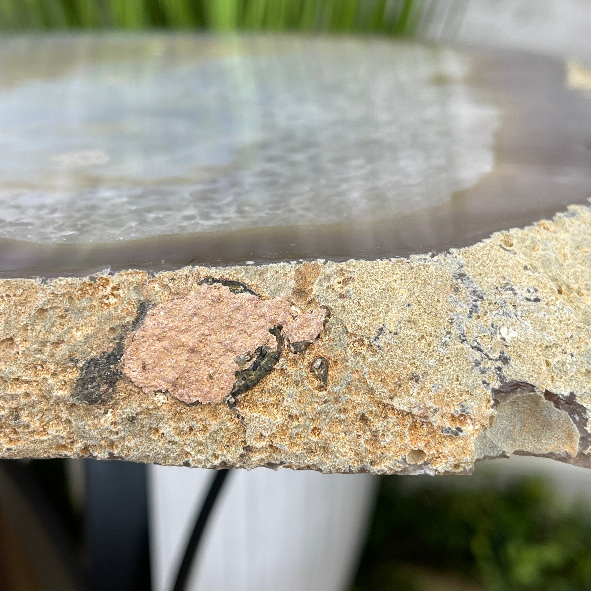 Natural Brazilian Agate Side Table, single slice on a black metal base, 22.5" tall #1305-0138 by Brazil Gems - Brazil GemsBrazil GemsNatural Brazilian Agate Side Table, single slice on a black metal base, 22.5" tall #1305-0138 by Brazil GemsTables: Side1305-0138