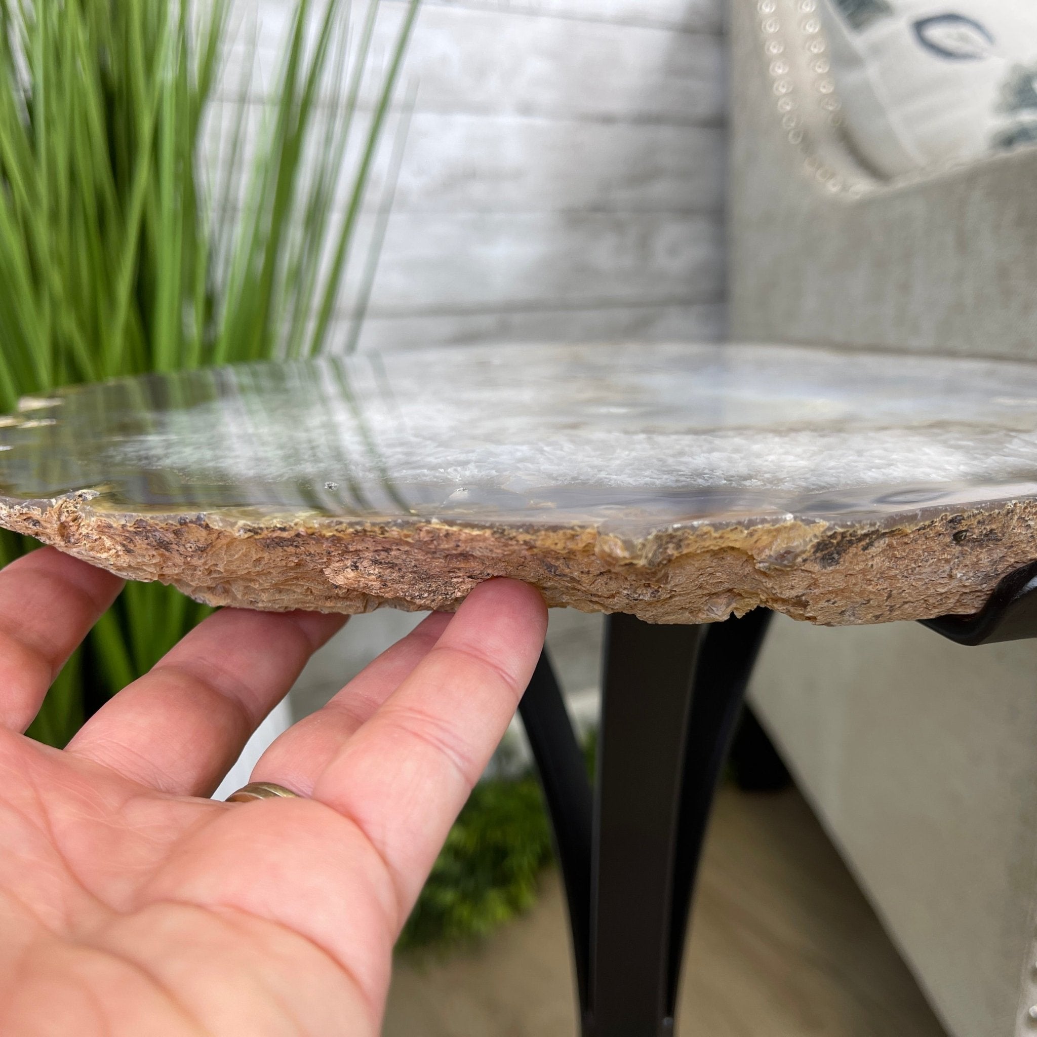 Natural Brazilian Agate Side Table, single slice on a black metal base, 22.5" tall #1305-0138 by Brazil Gems - Brazil GemsBrazil GemsNatural Brazilian Agate Side Table, single slice on a black metal base, 22.5" tall #1305-0138 by Brazil GemsTables: Side1305-0138