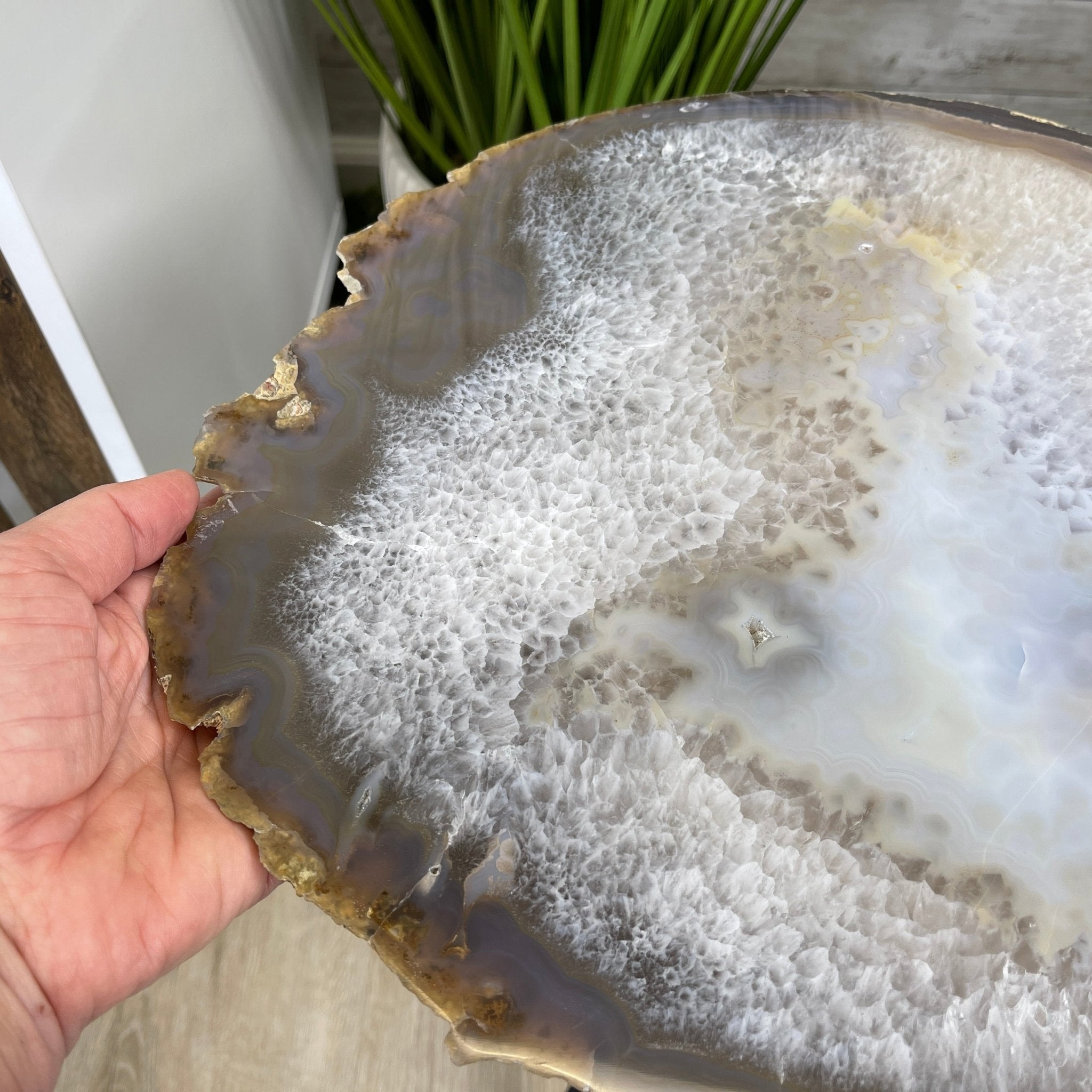 Natural Brazilian Agate Side Table, single slice on a black metal base, 22.5" tall #1305-0138 by Brazil Gems - Brazil GemsBrazil GemsNatural Brazilian Agate Side Table, single slice on a black metal base, 22.5" tall #1305-0138 by Brazil GemsTables: Side1305-0138