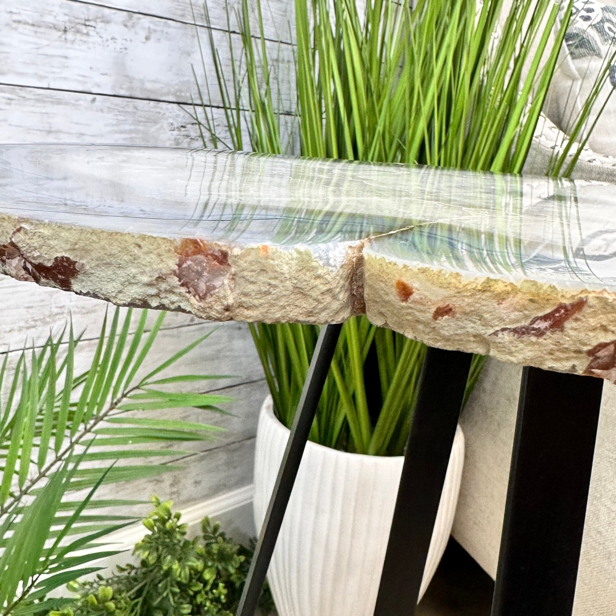 Natural Brazilian Agate Side Table, single slice on a black metal base, 24.25" tall #1307-0022 by Brazil Gems - Brazil GemsBrazil GemsNatural Brazilian Agate Side Table, single slice on a black metal base, 24.25" tall #1307-0022 by Brazil GemsTables: Side1307-0022