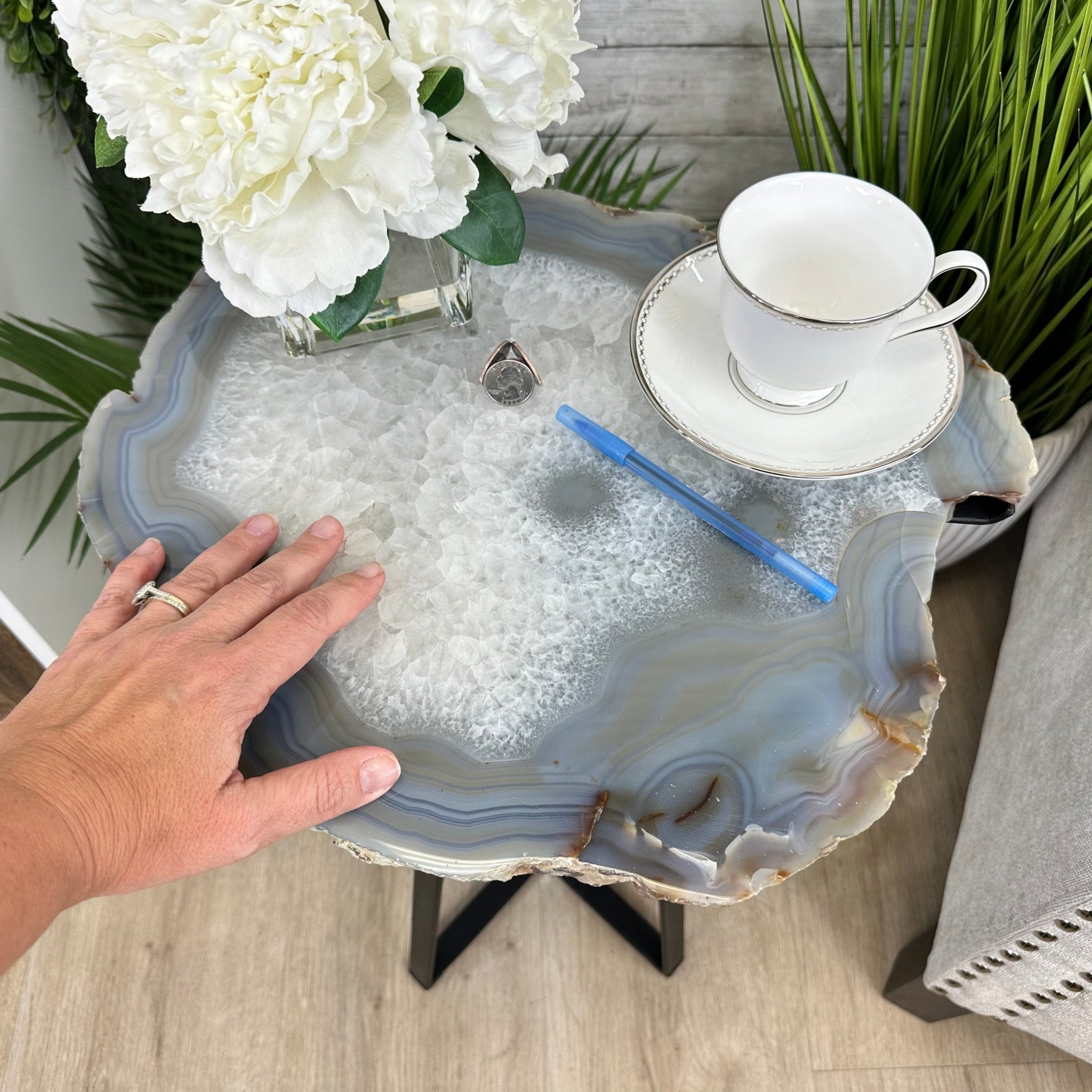 Natural Brazilian Agate Side Table, single slice on a black metal base, 24.25" tall #1307-0022 by Brazil Gems - Brazil GemsBrazil GemsNatural Brazilian Agate Side Table, single slice on a black metal base, 24.25" tall #1307-0022 by Brazil GemsTables: Side1307-0022