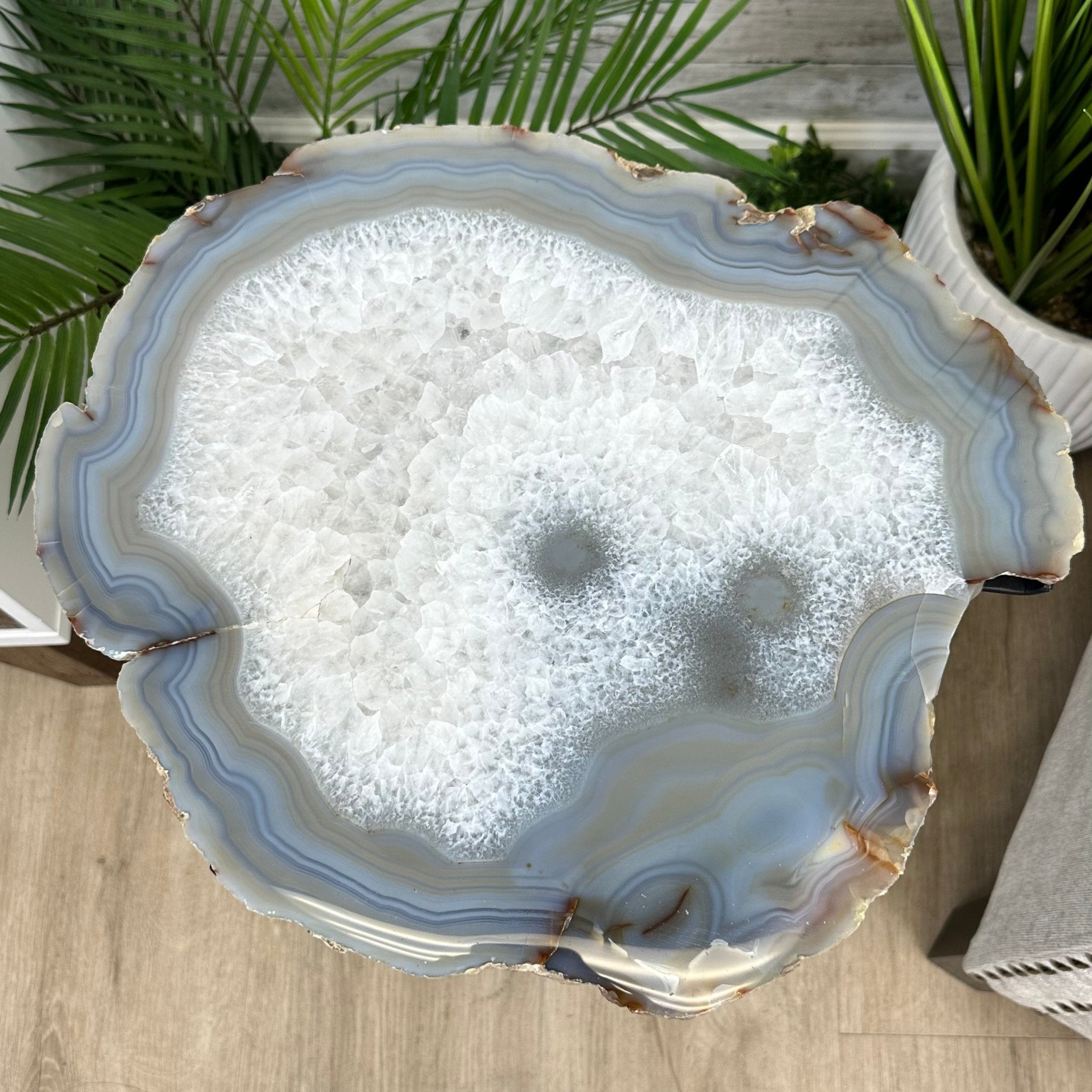 Natural Brazilian Agate Side Table, single slice on a black metal base, 24.25" tall #1307-0022 by Brazil Gems - Brazil GemsBrazil GemsNatural Brazilian Agate Side Table, single slice on a black metal base, 24.25" tall #1307-0022 by Brazil GemsTables: Side1307-0022