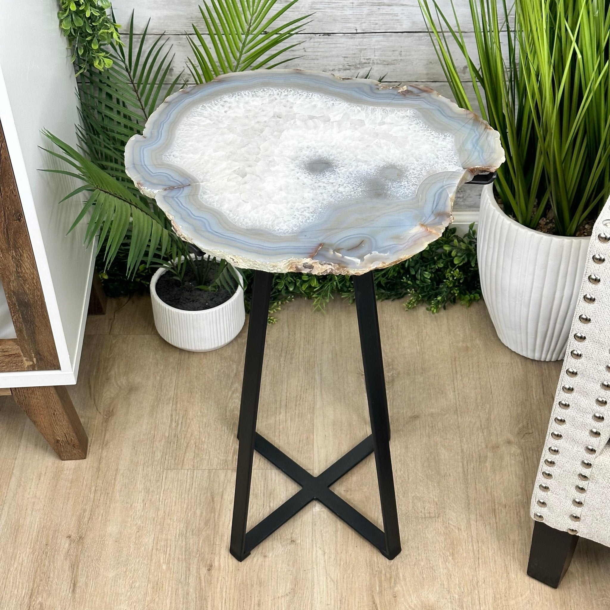 Natural Brazilian Agate Side Table, single slice on a black metal base, 24.25" tall #1307-0022 by Brazil Gems - Brazil GemsBrazil GemsNatural Brazilian Agate Side Table, single slice on a black metal base, 24.25" tall #1307-0022 by Brazil GemsTables: Side1307-0022