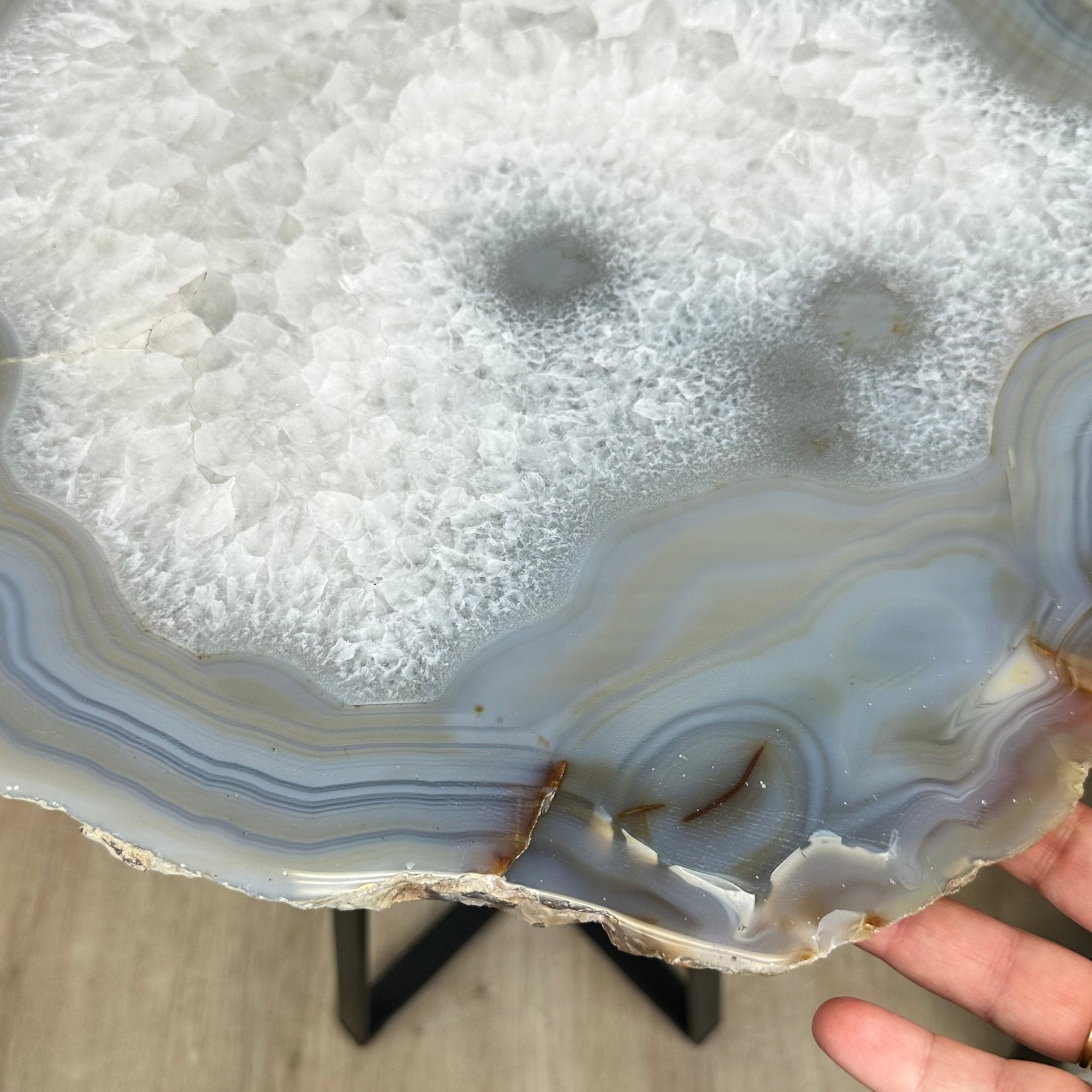 Natural Brazilian Agate Side Table, single slice on a black metal base, 24.25" tall #1307-0022 by Brazil Gems - Brazil GemsBrazil GemsNatural Brazilian Agate Side Table, single slice on a black metal base, 24.25" tall #1307-0022 by Brazil GemsTables: Side1307-0022