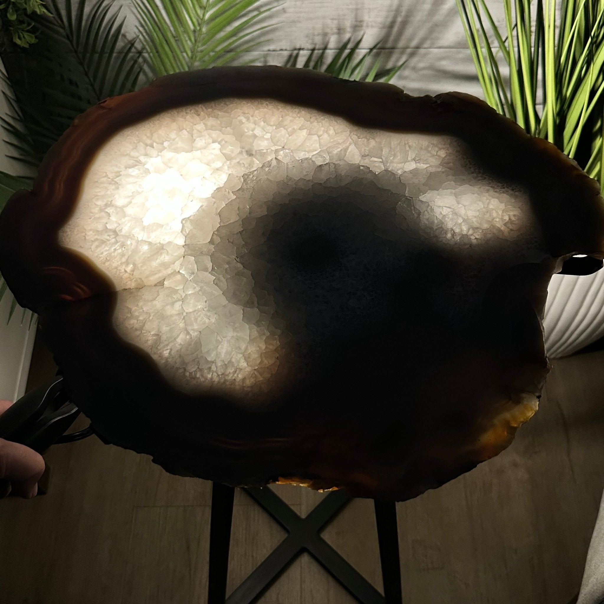 Natural Brazilian Agate Side Table, single slice on a black metal base, 24.25" tall #1307-0022 by Brazil Gems - Brazil GemsBrazil GemsNatural Brazilian Agate Side Table, single slice on a black metal base, 24.25" tall #1307-0022 by Brazil GemsTables: Side1307-0022