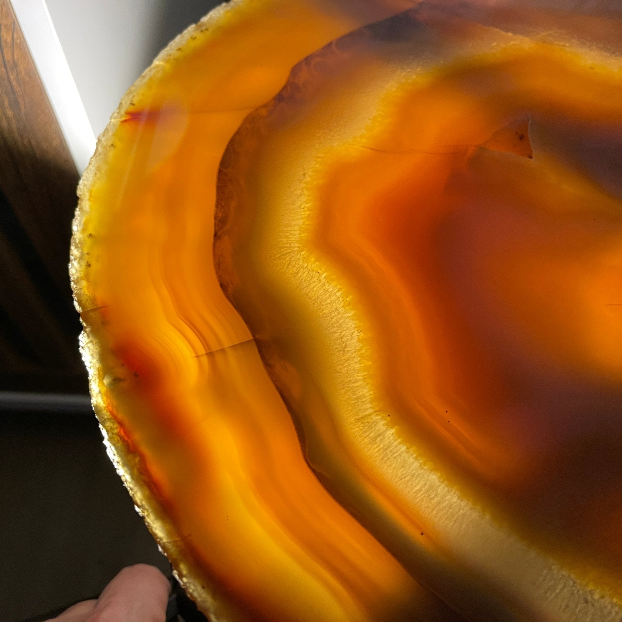 Natural Brazilian Agate Side Table, single slice on a black metal base, 24.5" tall #1306-0033 by Brazil Gems - Brazil GemsBrazil GemsNatural Brazilian Agate Side Table, single slice on a black metal base, 24.5" tall #1306-0033 by Brazil GemsTables: Side1306-0033