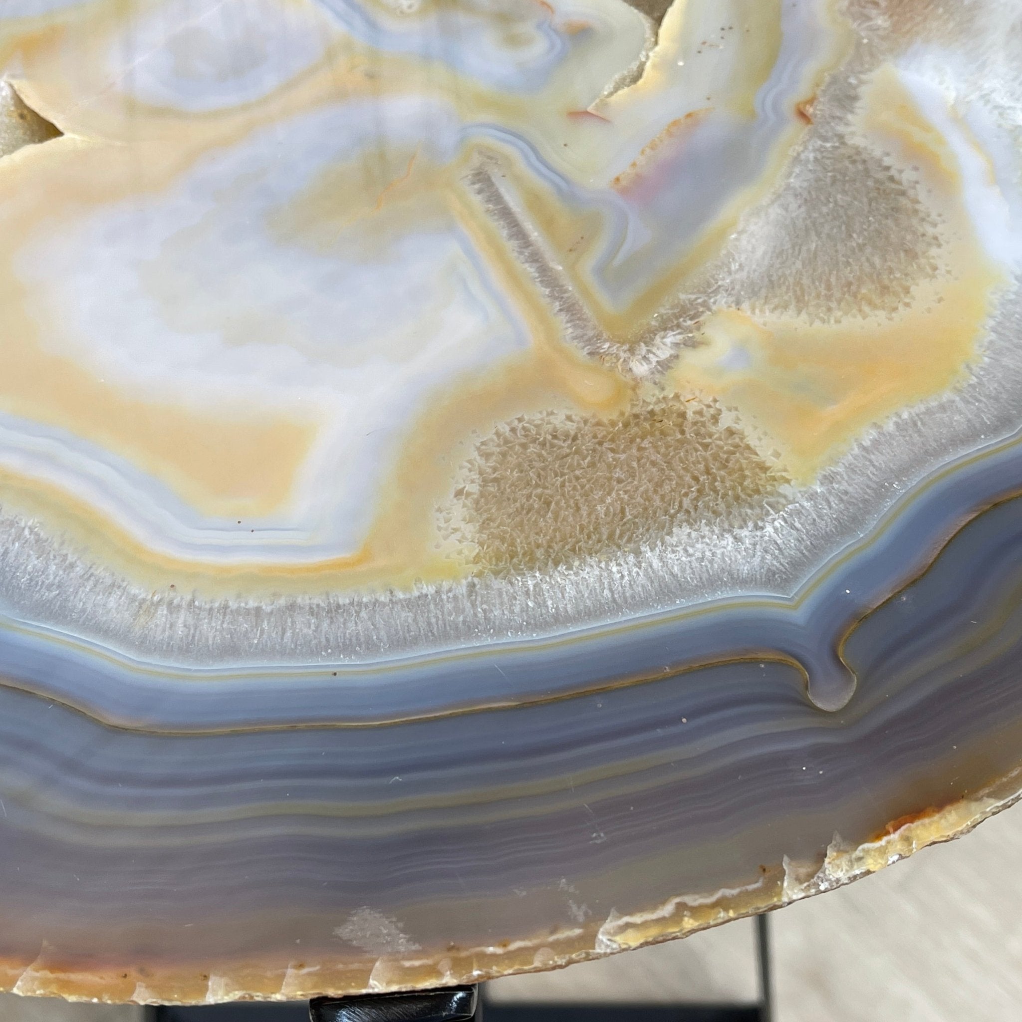 Natural Brazilian Agate Side Table, single slice on a black metal base, 24.5" tall #1306-0033 by Brazil Gems - Brazil GemsBrazil GemsNatural Brazilian Agate Side Table, single slice on a black metal base, 24.5" tall #1306-0033 by Brazil GemsTables: Side1306-0033