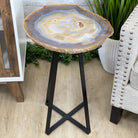 Natural Brazilian Agate Side Table, single slice on a black metal base, 24.5" tall #1306-0033 by Brazil Gems - Brazil GemsBrazil GemsNatural Brazilian Agate Side Table, single slice on a black metal base, 24.5" tall #1306-0033 by Brazil GemsTables: Side1306-0033