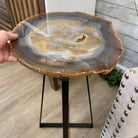 Natural Brazilian Agate Side Table, single slice on a black metal base, 24.5" tall #1306-0033 by Brazil Gems - Brazil GemsBrazil GemsNatural Brazilian Agate Side Table, single slice on a black metal base, 24.5" tall #1306-0033 by Brazil GemsTables: Side1306-0033