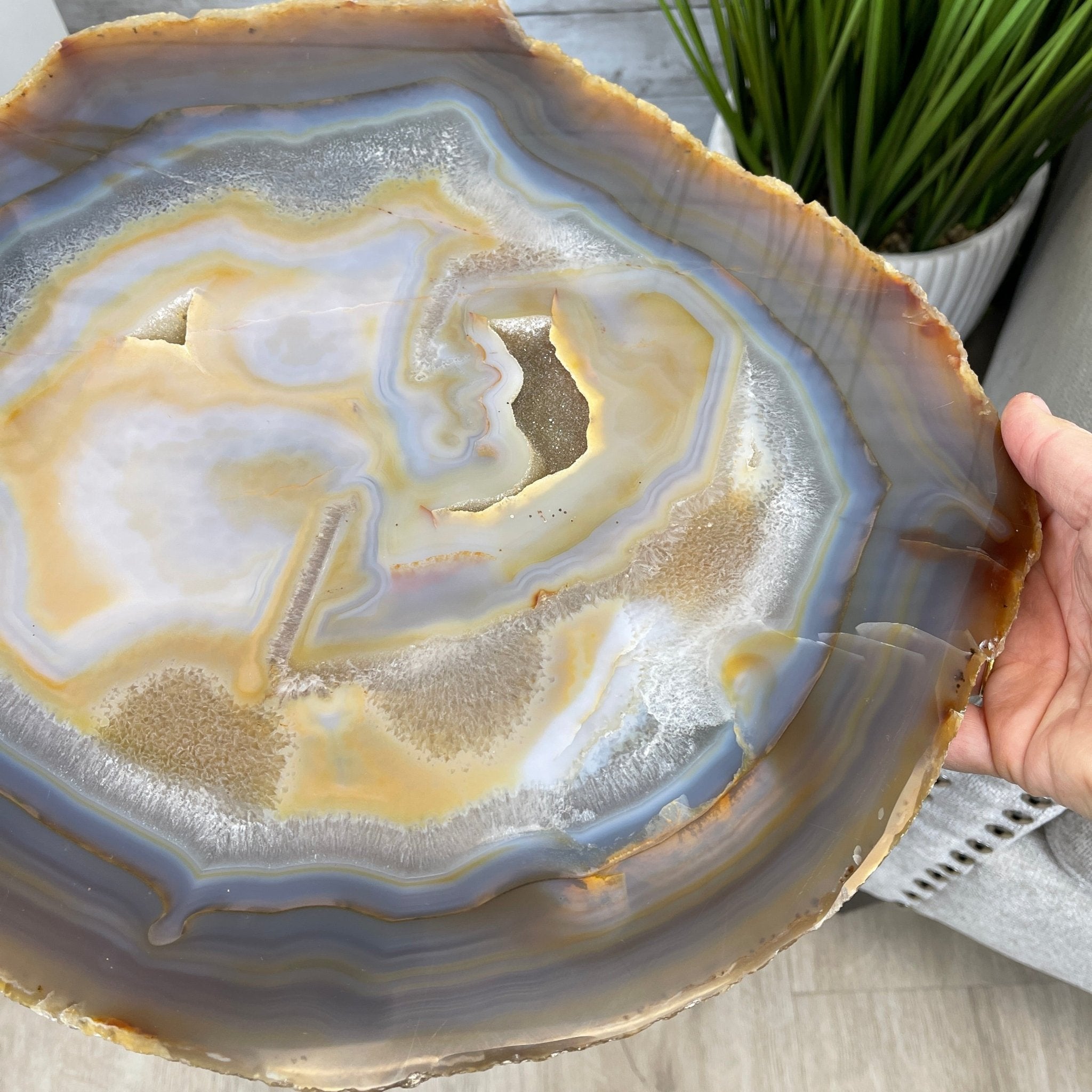 Natural Brazilian Agate Side Table, single slice on a black metal base, 24.5" tall #1306-0033 by Brazil Gems - Brazil GemsBrazil GemsNatural Brazilian Agate Side Table, single slice on a black metal base, 24.5" tall #1306-0033 by Brazil GemsTables: Side1306-0033
