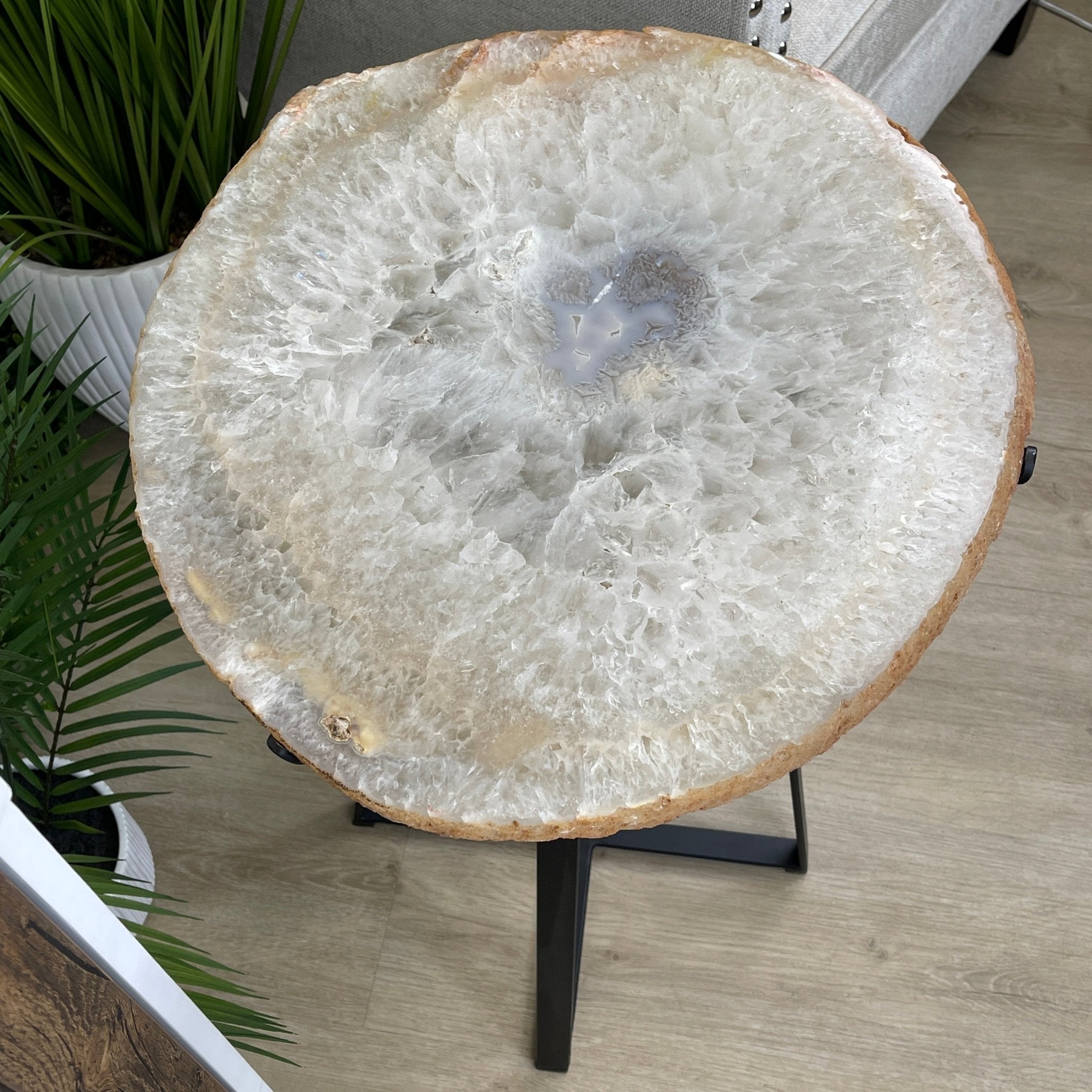 Natural Brazilian Agate Side Table, single slice on a black metal base, 24.75" tall #1307-0018 by Brazil Gems - Brazil GemsBrazil GemsNatural Brazilian Agate Side Table, single slice on a black metal base, 24.75" tall #1307-0018 by Brazil GemsTables: Side1307-0018
