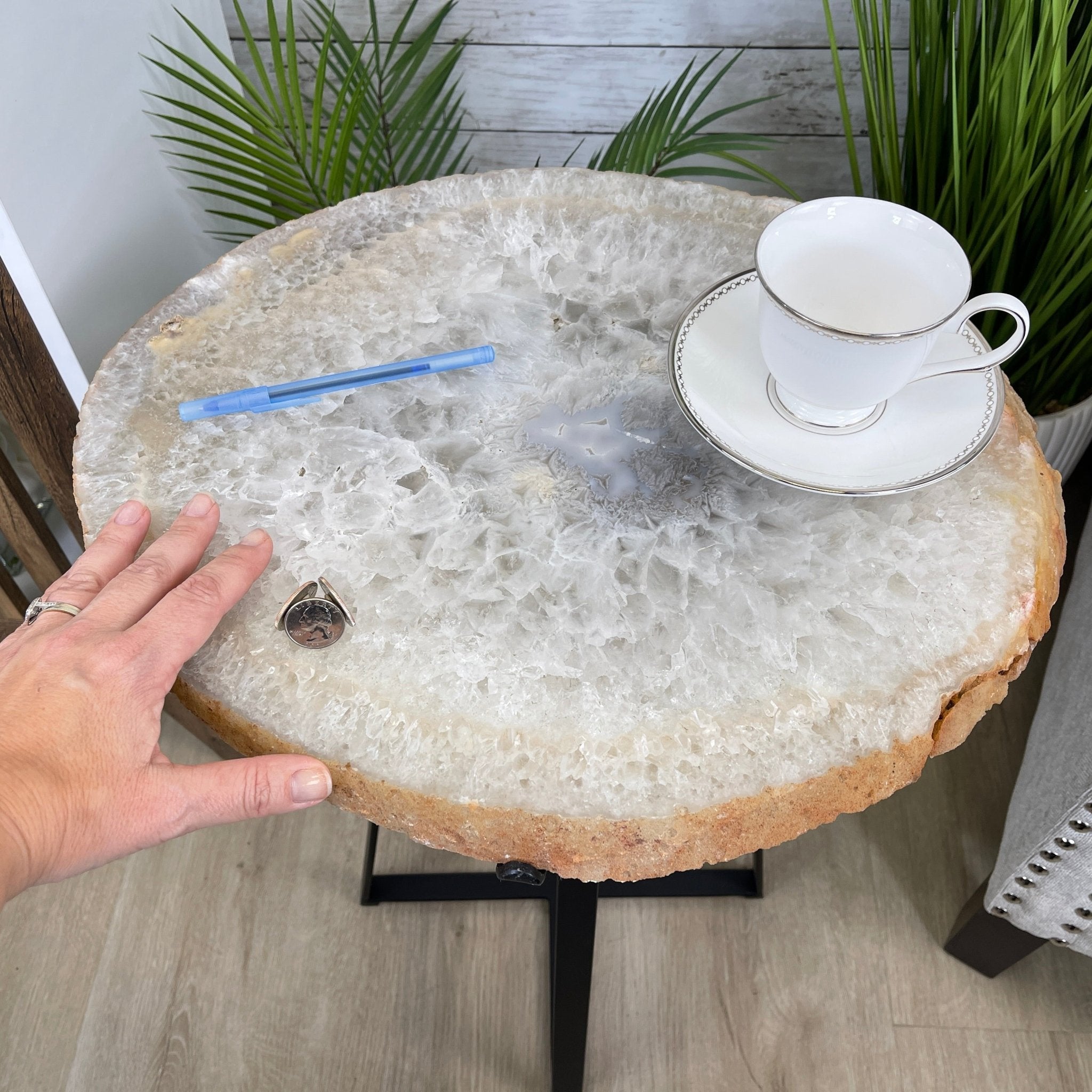 Natural Brazilian Agate Side Table, single slice on a black metal base, 24.75" tall #1307-0018 by Brazil Gems - Brazil GemsBrazil GemsNatural Brazilian Agate Side Table, single slice on a black metal base, 24.75" tall #1307-0018 by Brazil GemsTables: Side1307-0018