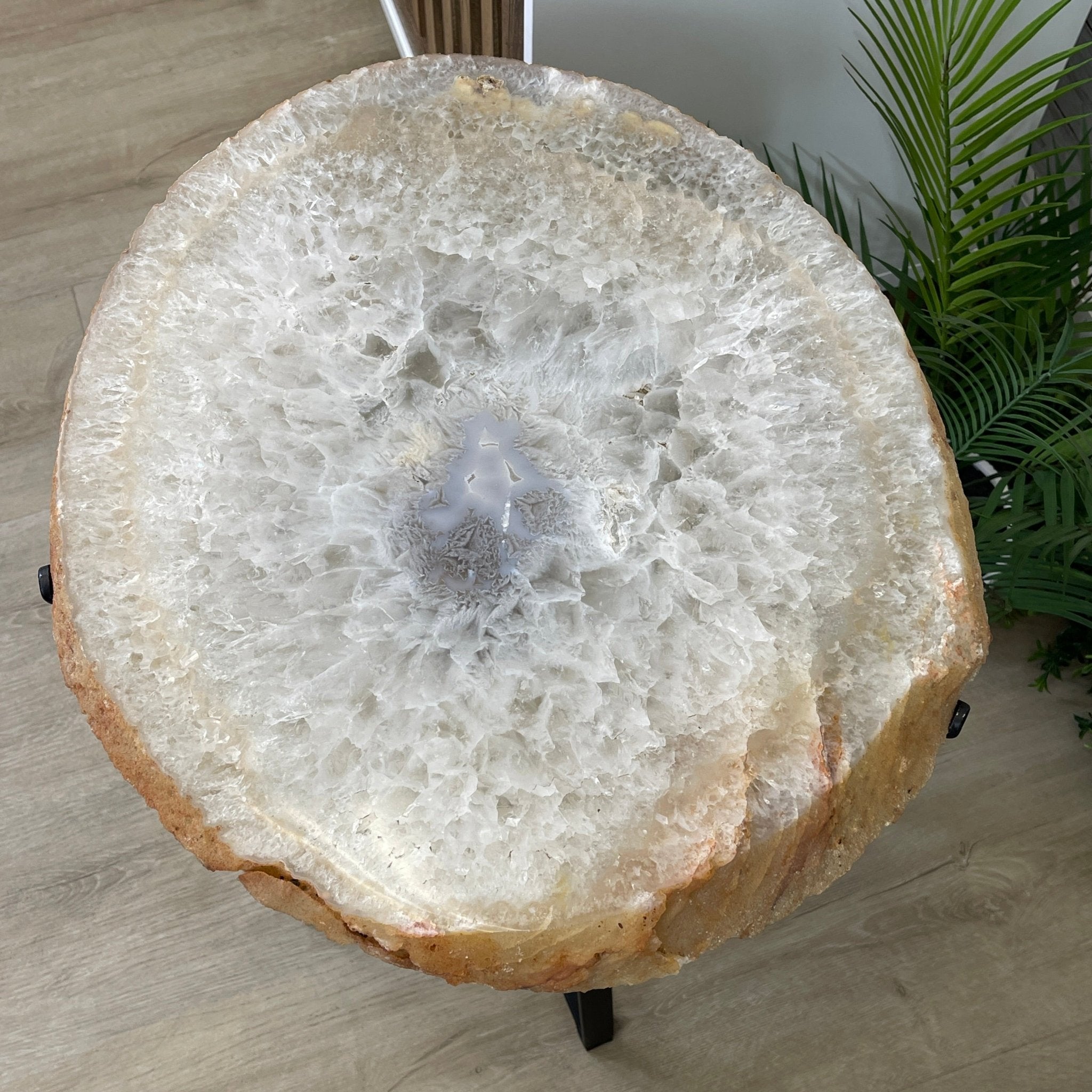 Natural Brazilian Agate Side Table, single slice on a black metal base, 24.75" tall #1307-0018 by Brazil Gems - Brazil GemsBrazil GemsNatural Brazilian Agate Side Table, single slice on a black metal base, 24.75" tall #1307-0018 by Brazil GemsTables: Side1307-0018