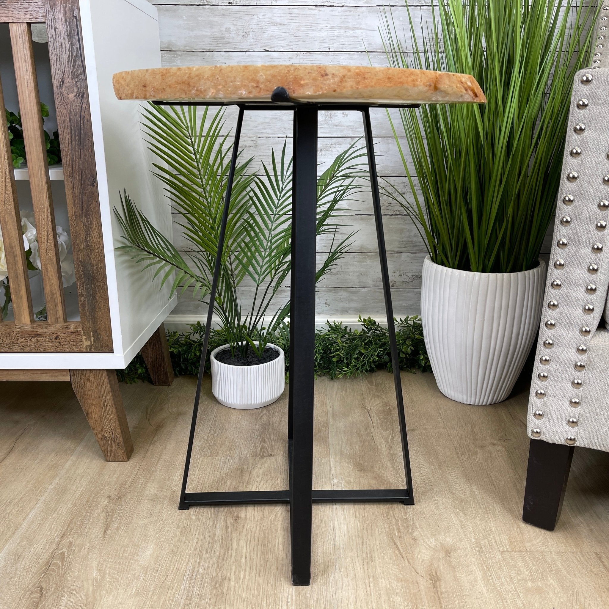 Natural Brazilian Agate Side Table, single slice on a black metal base, 24.75" tall #1307-0018 by Brazil Gems - Brazil GemsBrazil GemsNatural Brazilian Agate Side Table, single slice on a black metal base, 24.75" tall #1307-0018 by Brazil GemsTables: Side1307-0018