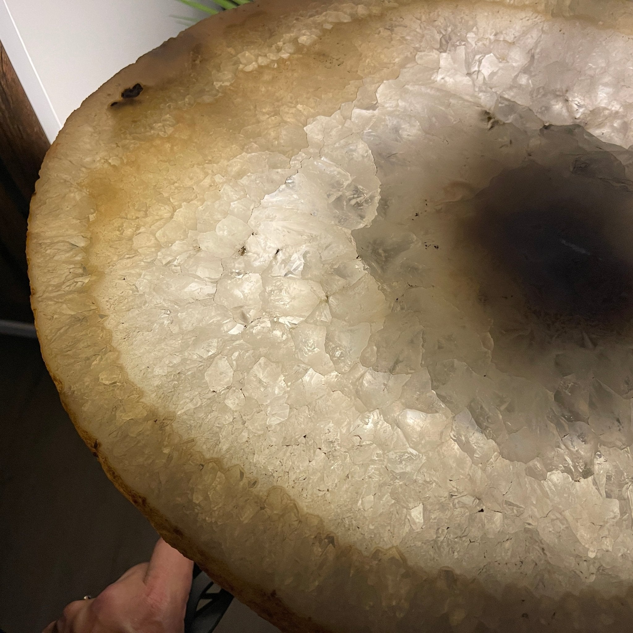 Natural Brazilian Agate Side Table, single slice on a black metal base, 24.75" tall #1307-0018 by Brazil Gems - Brazil GemsBrazil GemsNatural Brazilian Agate Side Table, single slice on a black metal base, 24.75" tall #1307-0018 by Brazil GemsTables: Side1307-0018
