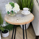 Natural Brazilian Agate Side Table, single slice on a black metal base, 24.75" tall #1307-0018 by Brazil Gems - Brazil GemsBrazil GemsNatural Brazilian Agate Side Table, single slice on a black metal base, 24.75" tall #1307-0018 by Brazil GemsTables: Side1307-0018