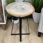 Natural Brazilian Agate Side Table, single slice on a black metal base, 24.75" tall #1307-0018 by Brazil Gems - Brazil GemsBrazil GemsNatural Brazilian Agate Side Table, single slice on a black metal base, 24.75" tall #1307-0018 by Brazil GemsTables: Side1307-0018